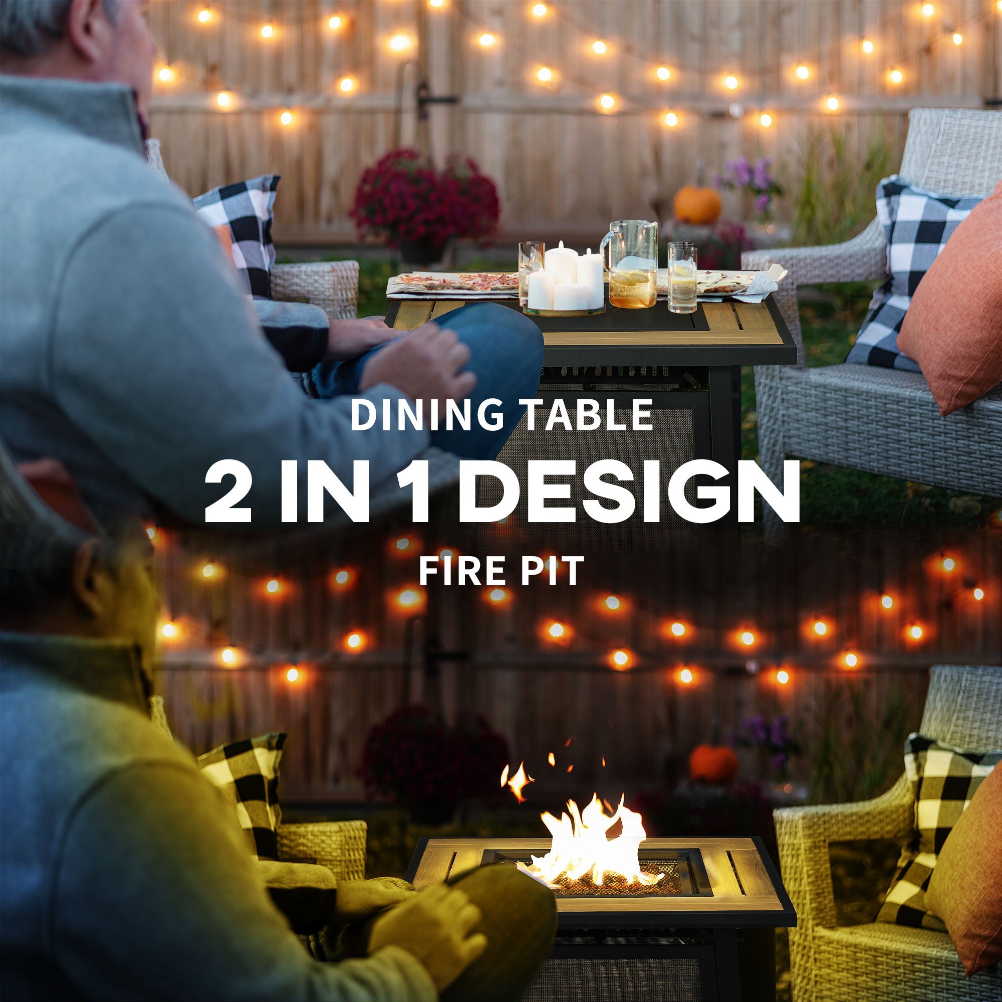 Outsunny 50,000 BTU Propane Fire Table, 28" Gas Firepit Table with Pulse Ignition, Lava Rocks, Rain Cover, Brown