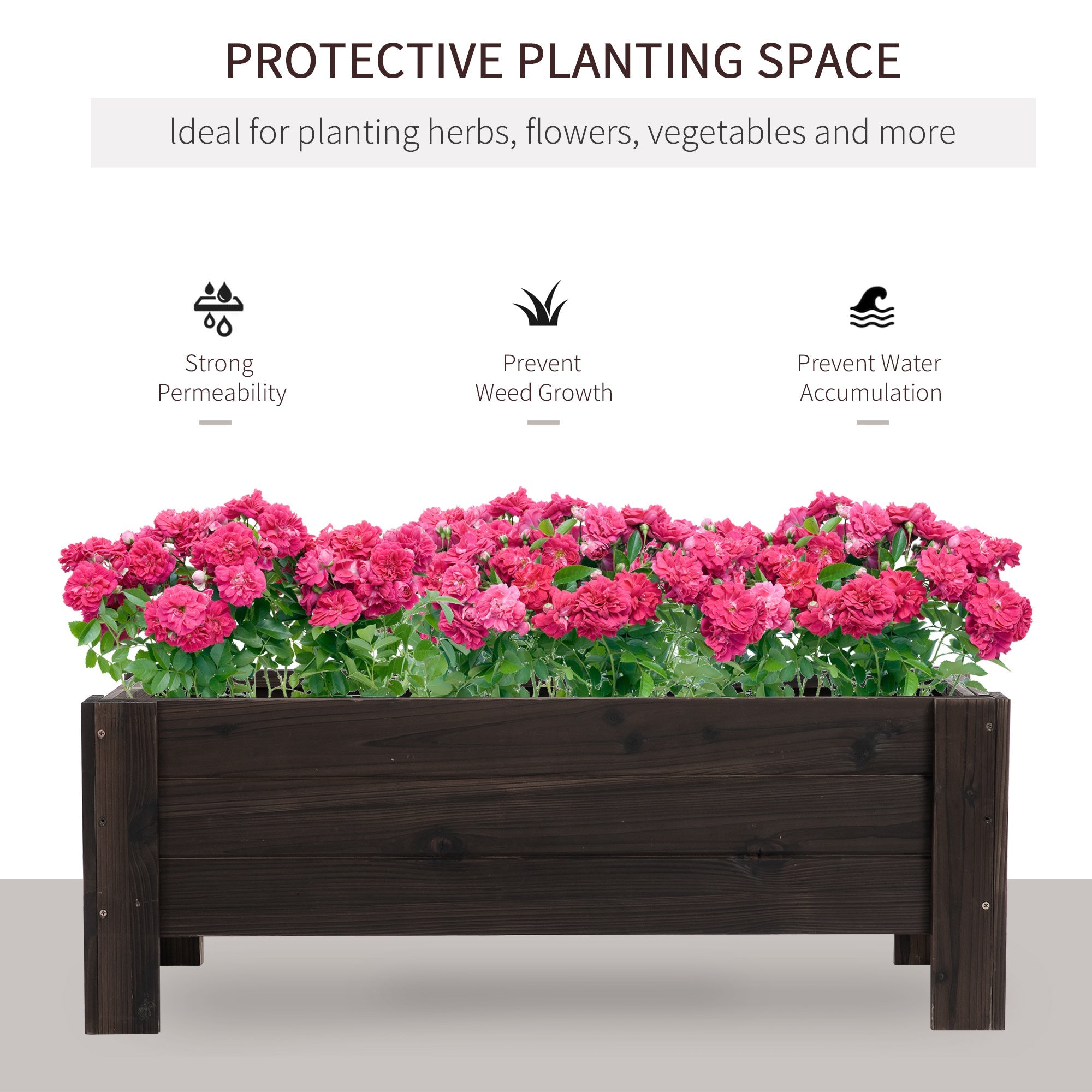 Outsunny 3.3 x 1.2 x 1.2 ft  Wooden Planter Box Garden Raised Bed Planter Grow Containers, Carbonized