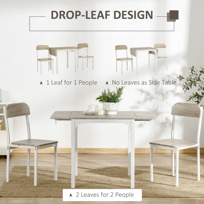 Foldable Dining Table Set for 2, Drop-Leaf Kitchen Table with 2 Chairs for Apartments, Studios, Natural Drop-leaf Dining Table Set Includes 2 Chairs
