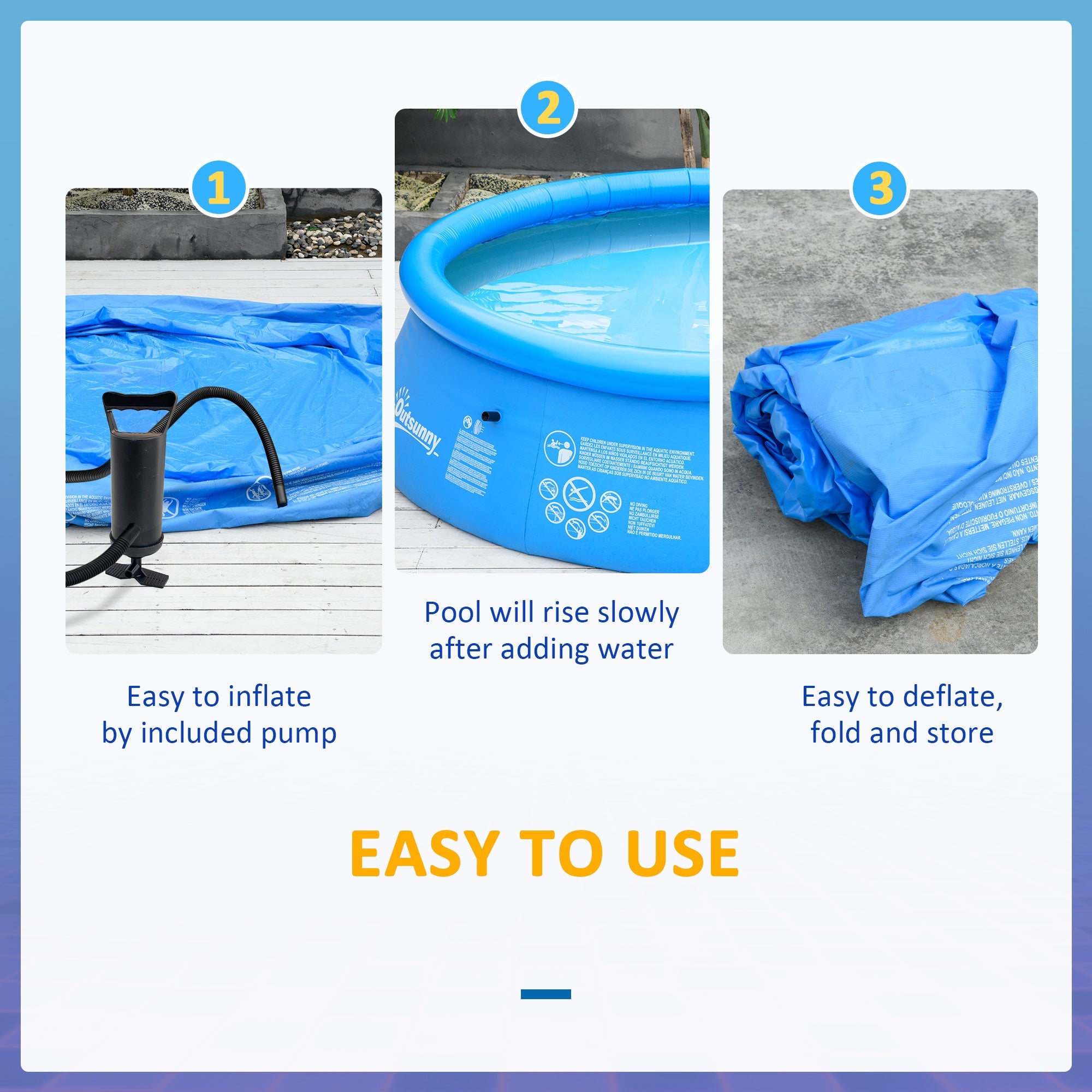 Outsunny Large Family Inflatable Swimming Pool Round Blow Up Paddling Pool with Hand Pump for Kids Adults 107"x30" Blue