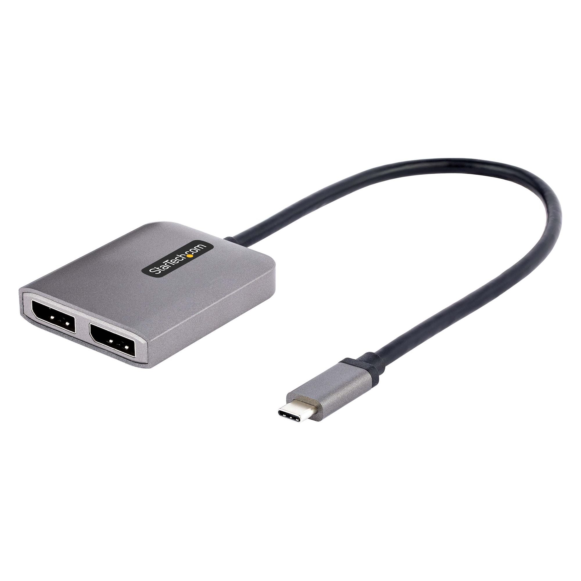 USB-C to Dual DisplayPort 1.4 Adapter, USB Type-C Multi-Monitor MST Hub, Dual 5K 60Hz DP Laptop Display Extender / Splitter, HDR, Extra-Long Built-In Cable - Windows Only