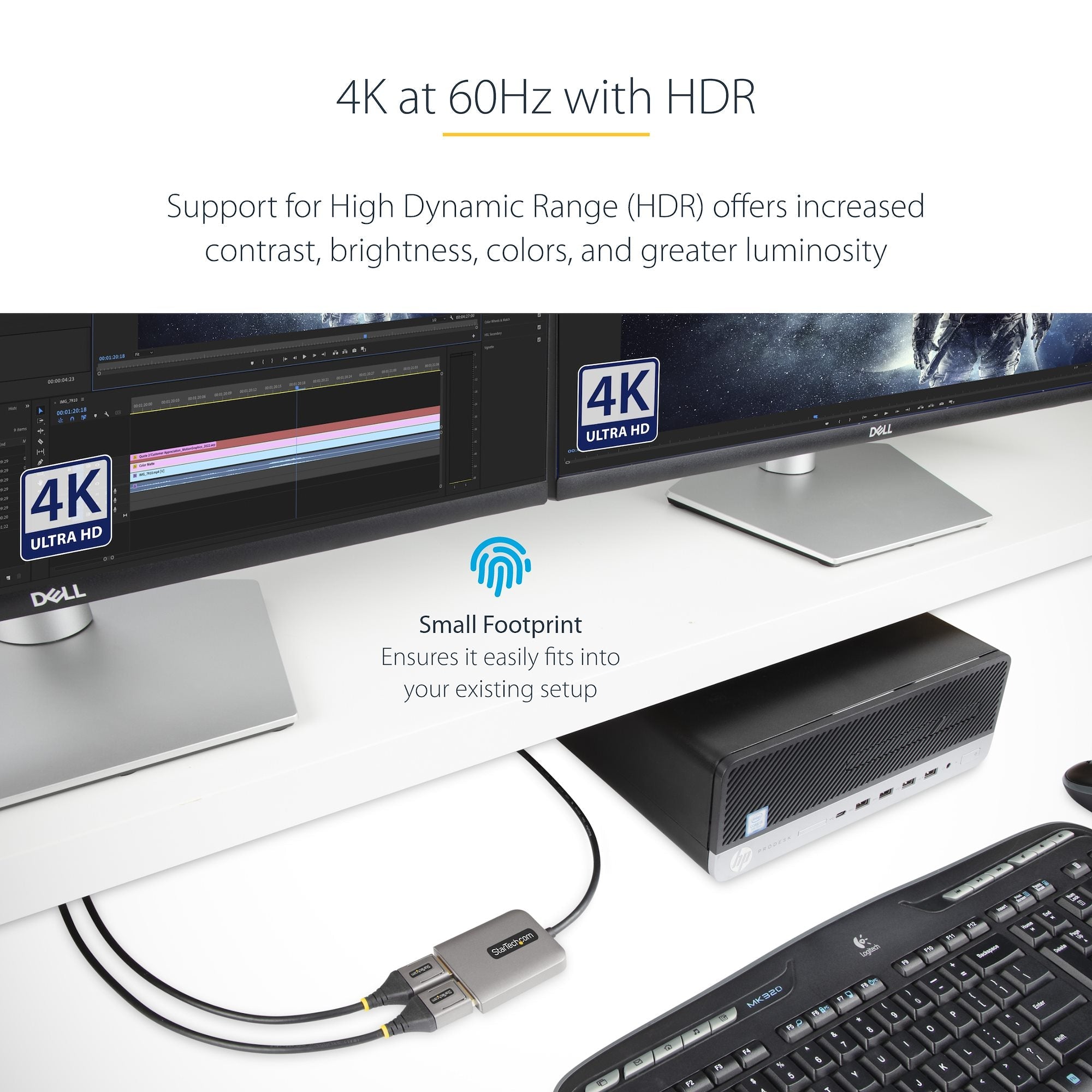 Dual-Monitor DisplayPort 1.4 Splitter, DisplayPort to 2x DP Multi-Monitor Adapter, Dual 5K 60Hz Computer MST Hub, Extra-Long Built-in Cable - Windows Only