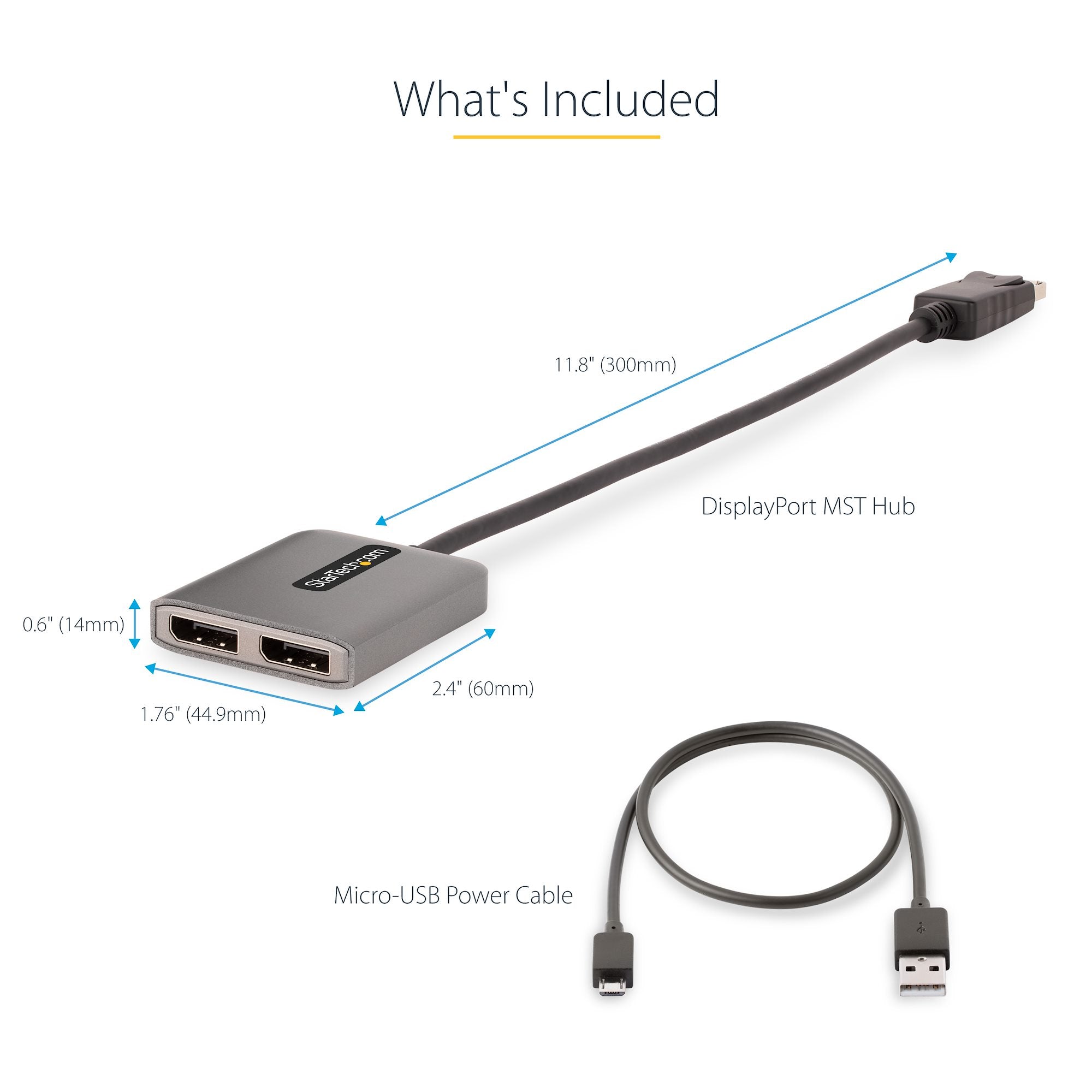 Dual-Monitor DisplayPort 1.4 Splitter, DisplayPort to 2x DP Multi-Monitor Adapter, Dual 5K 60Hz Computer MST Hub, Extra-Long Built-in Cable - Windows Only
