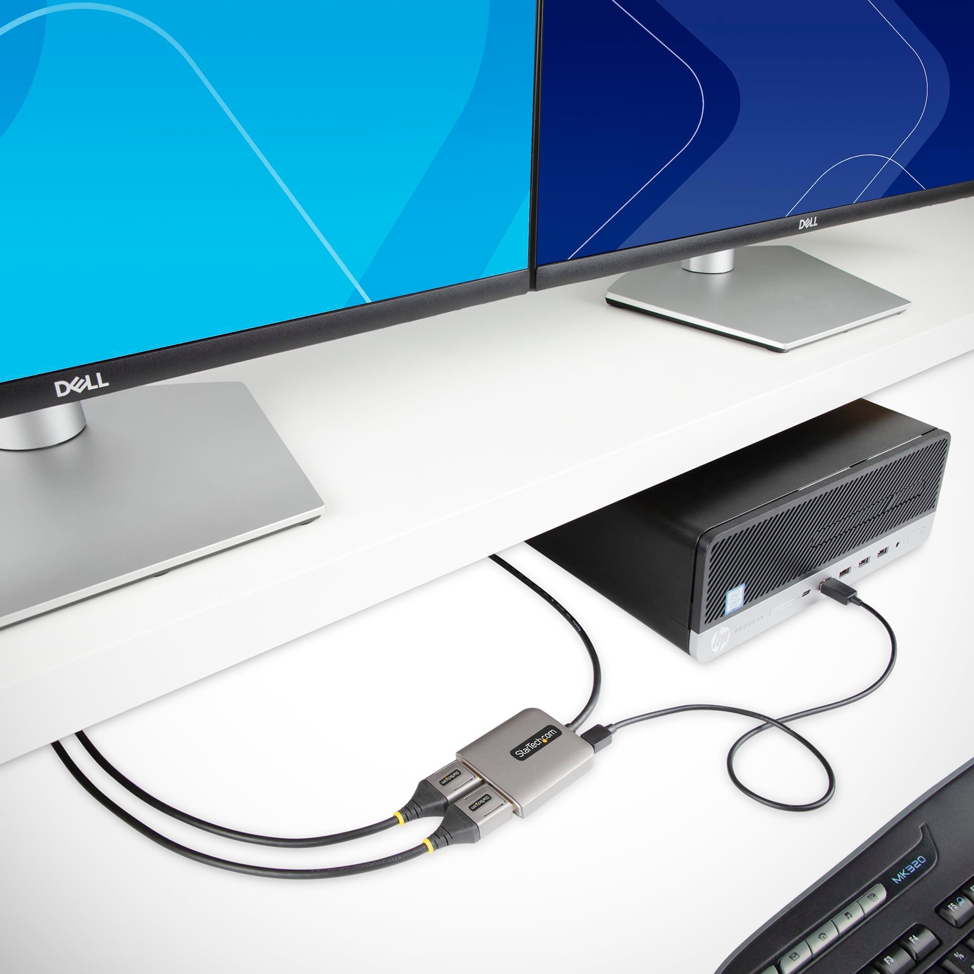 Dual-Monitor DisplayPort 1.4 Splitter, DisplayPort to 2x DP Multi-Monitor Adapter, Dual 5K 60Hz Computer MST Hub, Extra-Long Built-in Cable - Windows Only