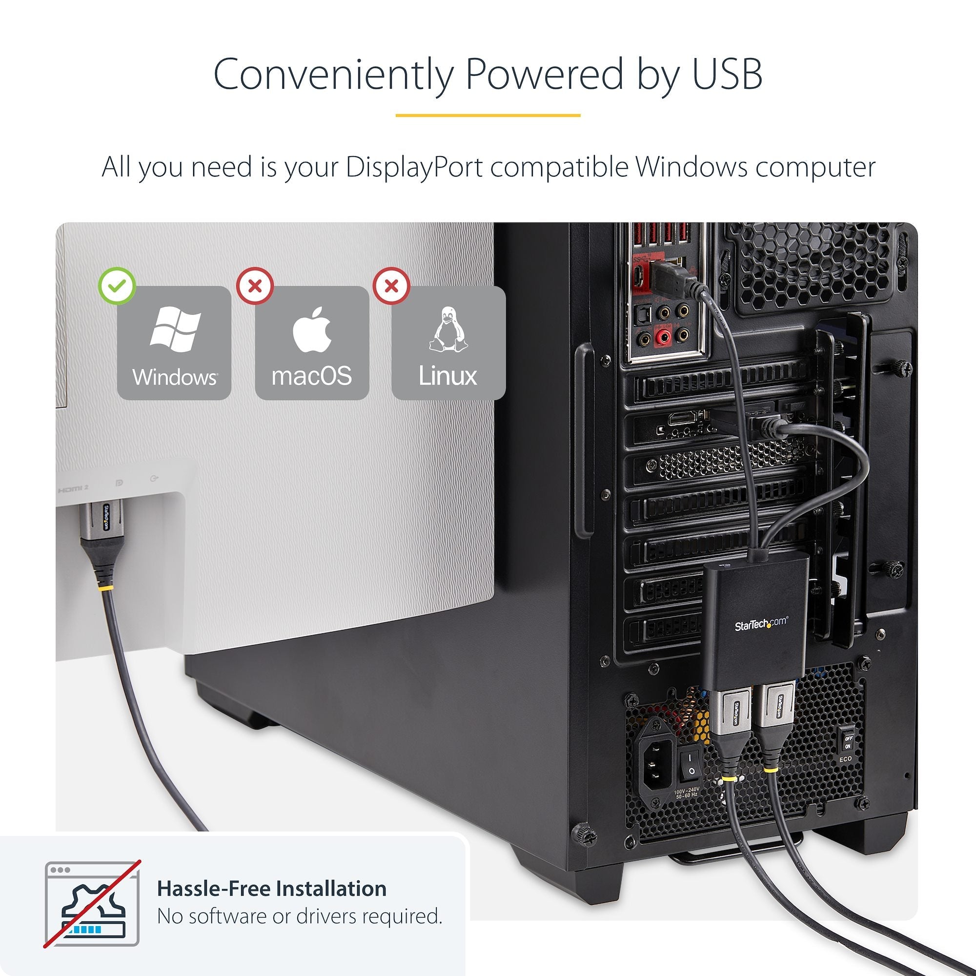Dual-Monitor DisplayPort 1.2 Splitter, DisplayPort to 2x DP Multi-Monitor Adapter, Dual 4K 30Hz or 1080p 60Hz Computer MST Hub, USB Bus-Powered - Windows Only