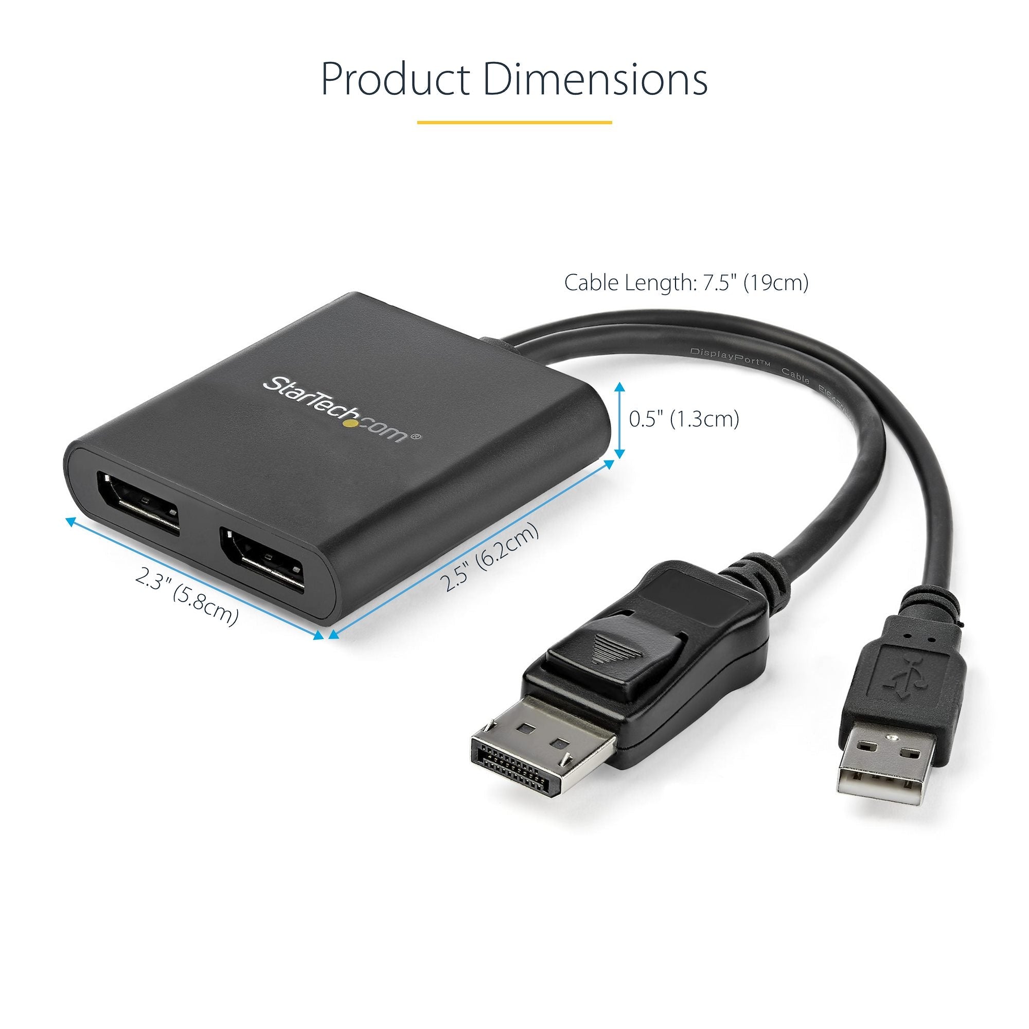 Dual-Monitor DisplayPort 1.2 Splitter, DisplayPort to 2x DP Multi-Monitor Adapter, Dual 4K 30Hz or 1080p 60Hz Computer MST Hub, USB Bus-Powered - Windows Only