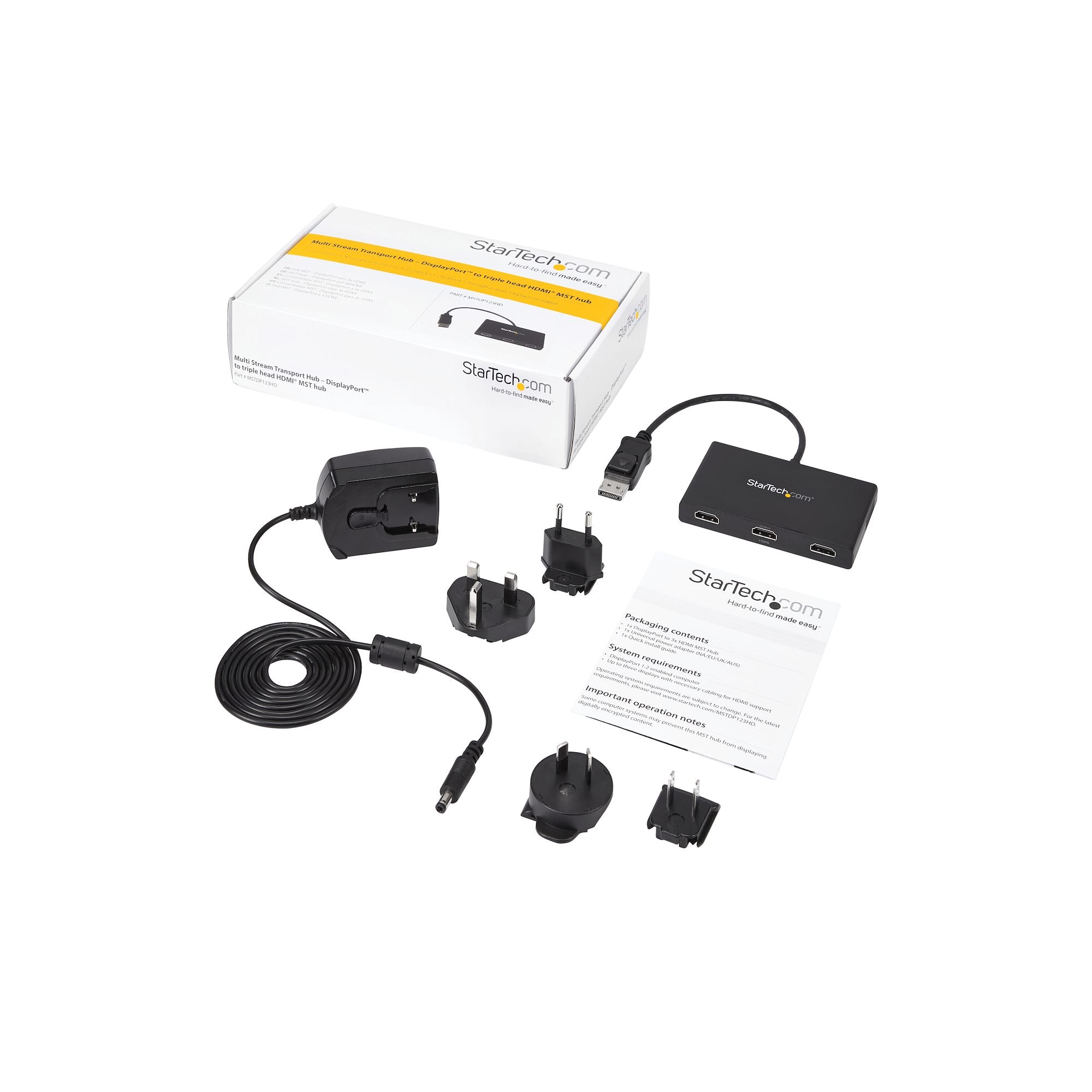 3-Port Multi Monitor Adapter - DisplayPort 1.2 to 3x HDMI MST Hub - Triple 1080p HDMI Monitors - Video Splitter for Extended Desktop Mode on Windows PCs Only - DP to 3x HDMI