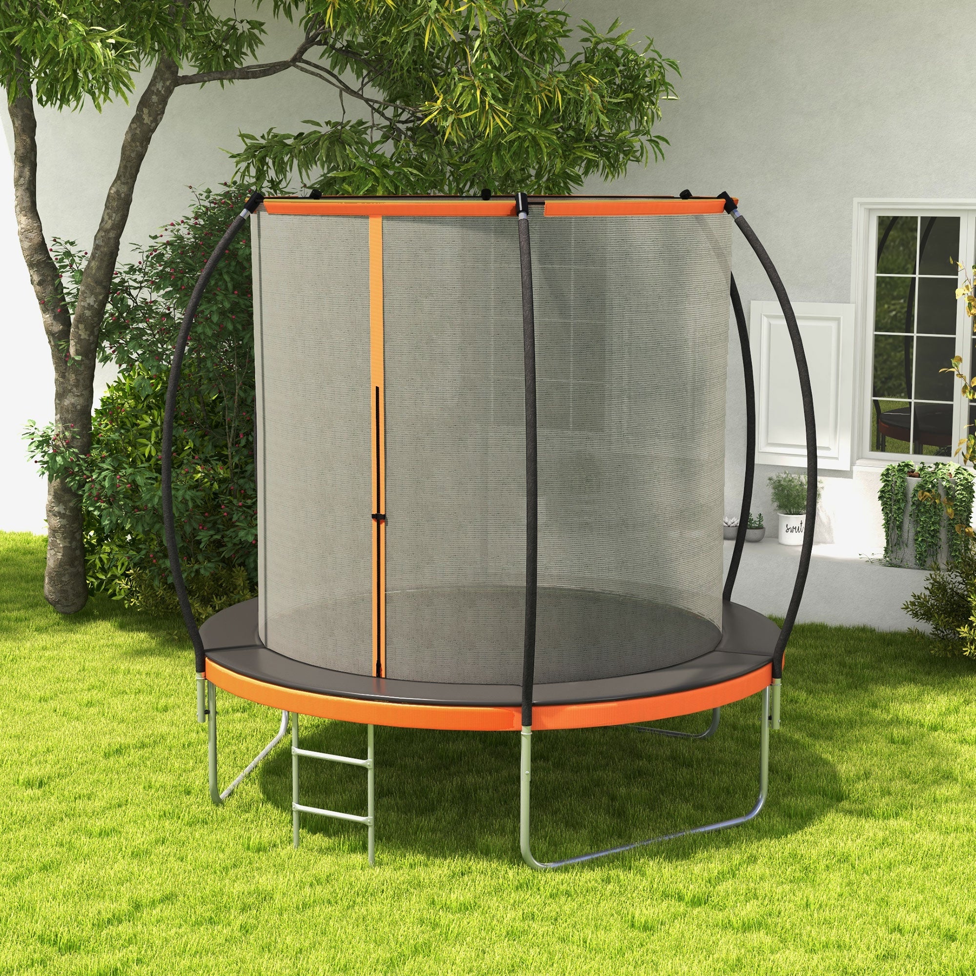 Soozier 10ft Outdoor Trampoline with Enclosure Net, Ladder - Fitness Trampoline for Teens, Adults
