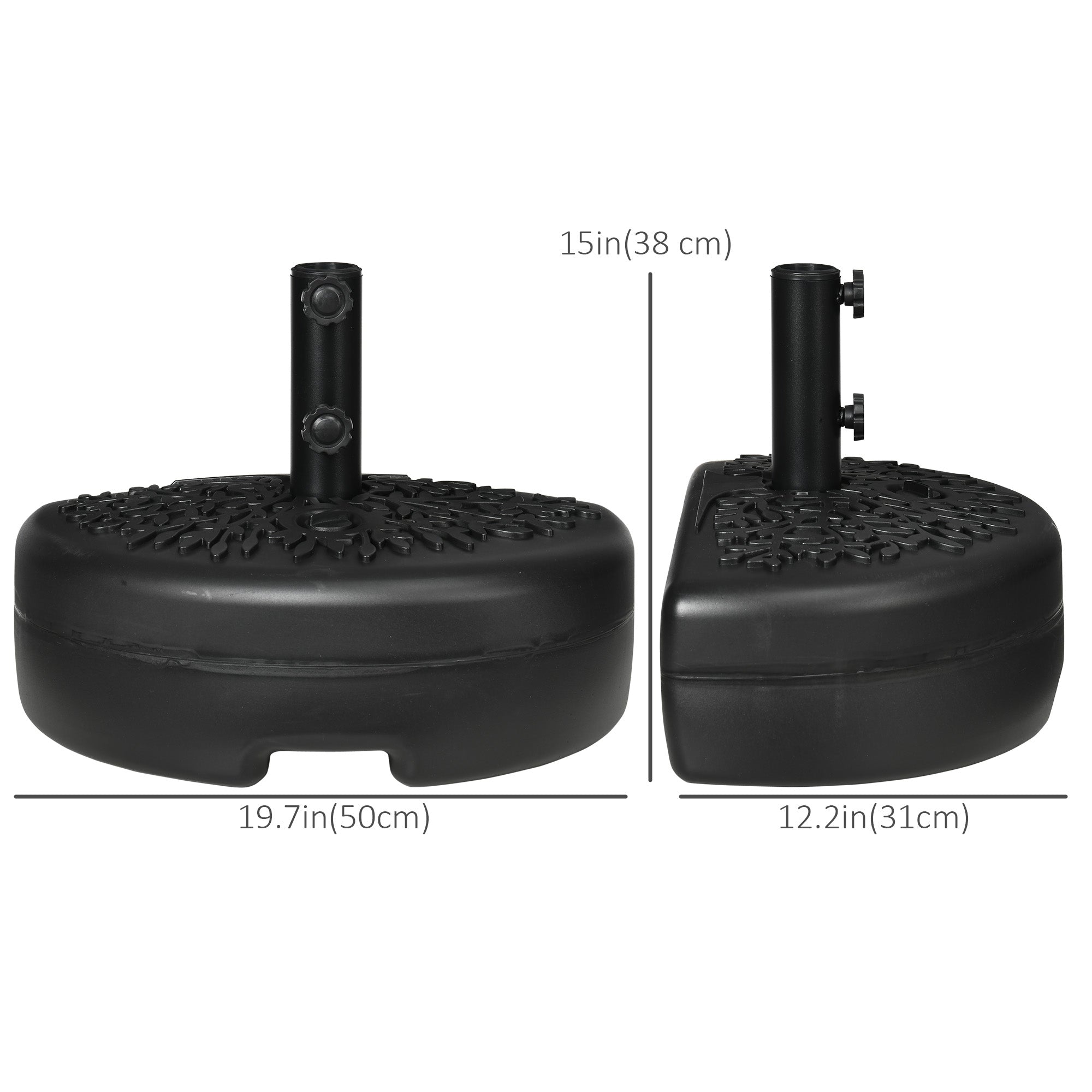 Outsunny Half Round Umbrella Base Stand: Sand/Water Fillable 40lb Capacity Outdoor Stability Black