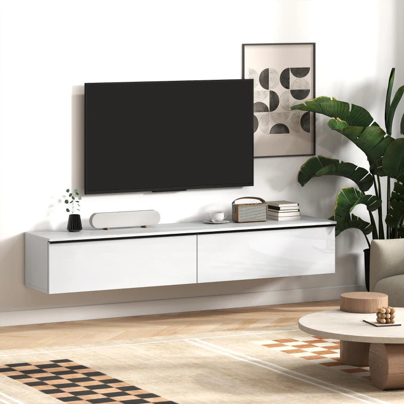 Wall Mounted TV Stand, Floating TV Cabinet with Storage, for TVs up to 80", High Gloss Effect, White