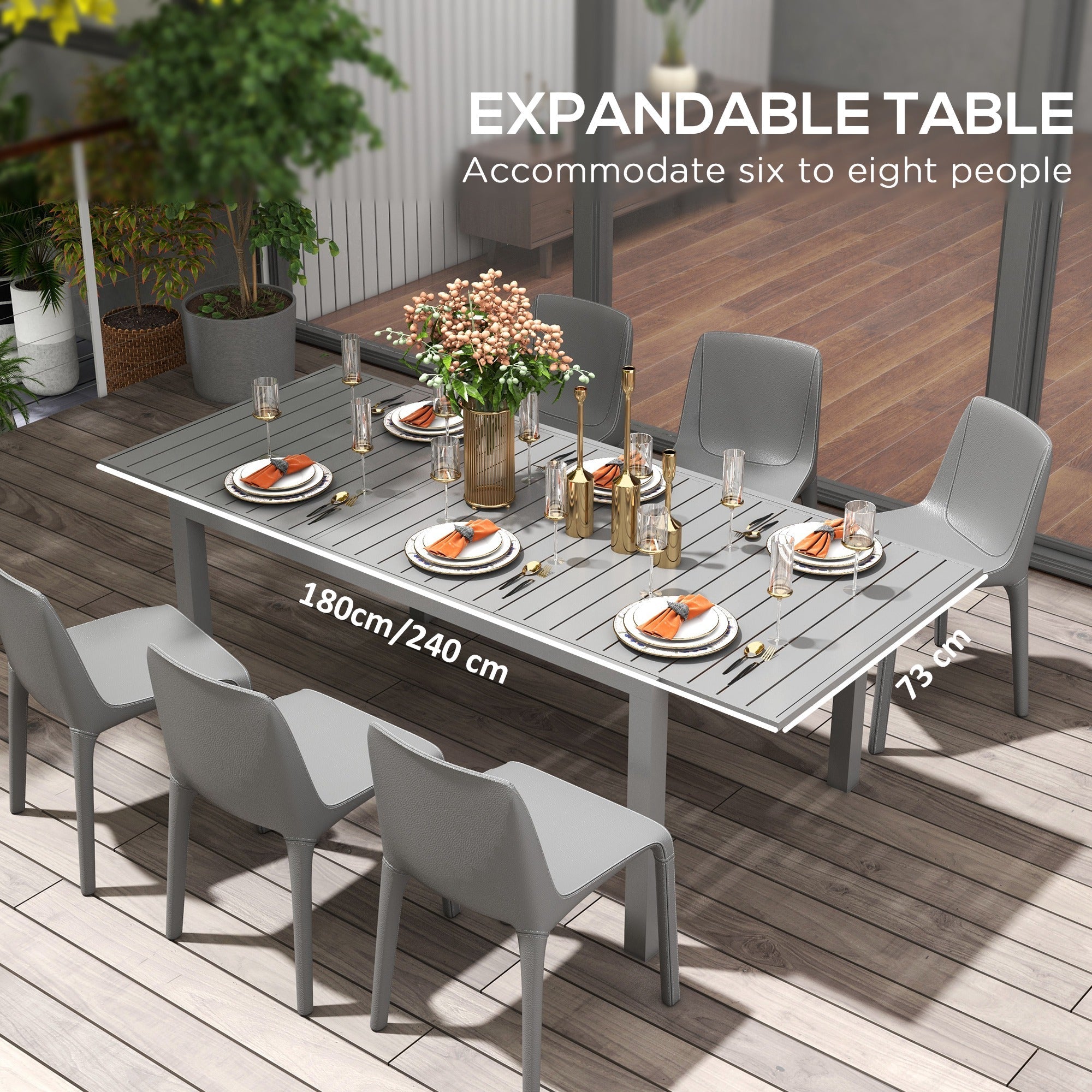 Outsunny Aluminum Outdoor Dining Table for 6-8 People, Expandable Patio Table for Garden, Lawn, Balcony, Charcoal Grey