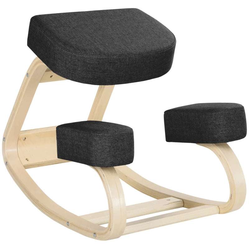 Ergonomic Kneeling Chair, Wood Kneel Stool with Thick Pads, Desk Knee Chair, Improve Posture, Black