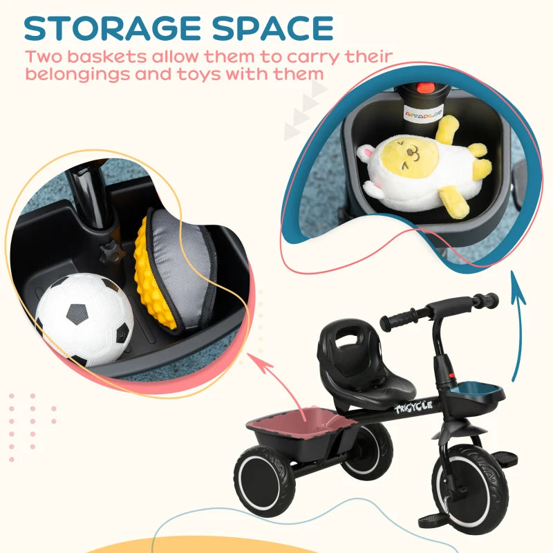 Qaba Tricycle for 2-5 Years Old, Toddler Bike with Adjustable Seat, Black