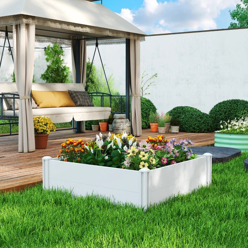 Vinyl Raised Garden Bed Kit, 3 x 3 x 1ft Modular Elevated Garden Box with Slotting Legs and Open Bottom, White