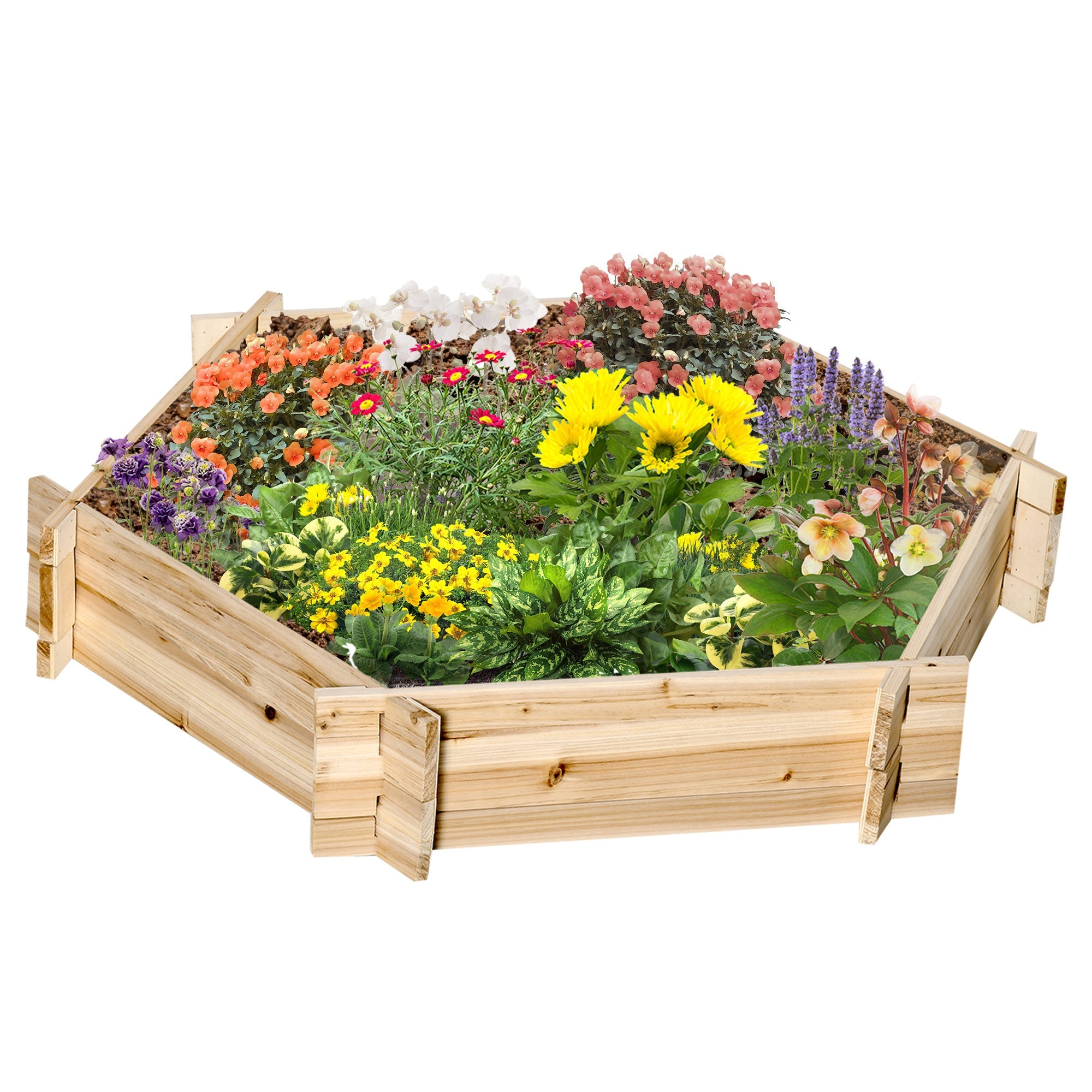 Outsunny 39" x 36" Screwless Raised Garden Bed Hexagon Planter Box Easy DIY Herb Garden Outdoor Patio Backyard Veggies Flowers