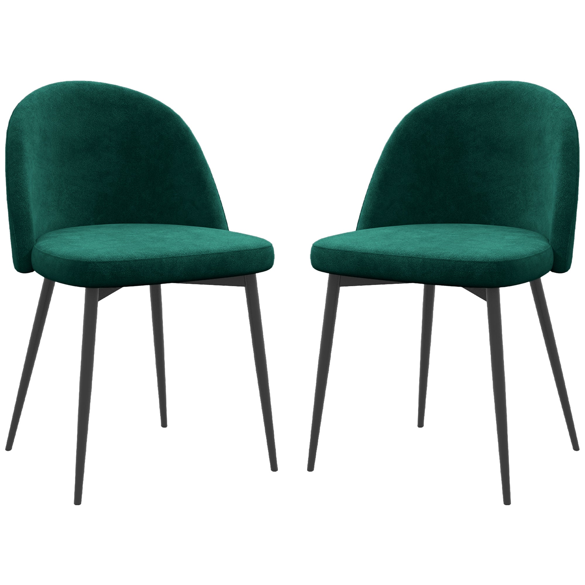 HOMCOM Set of 2 Mid-Back Dining Chair, Mid-Back Velvet-touch Upholstery Kitchen Chair for Living Room Dining Room, Green