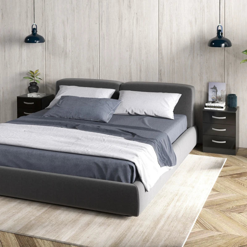 Bedside Table with 2 Drawers, Modern Nightstand for Bedroom, Black