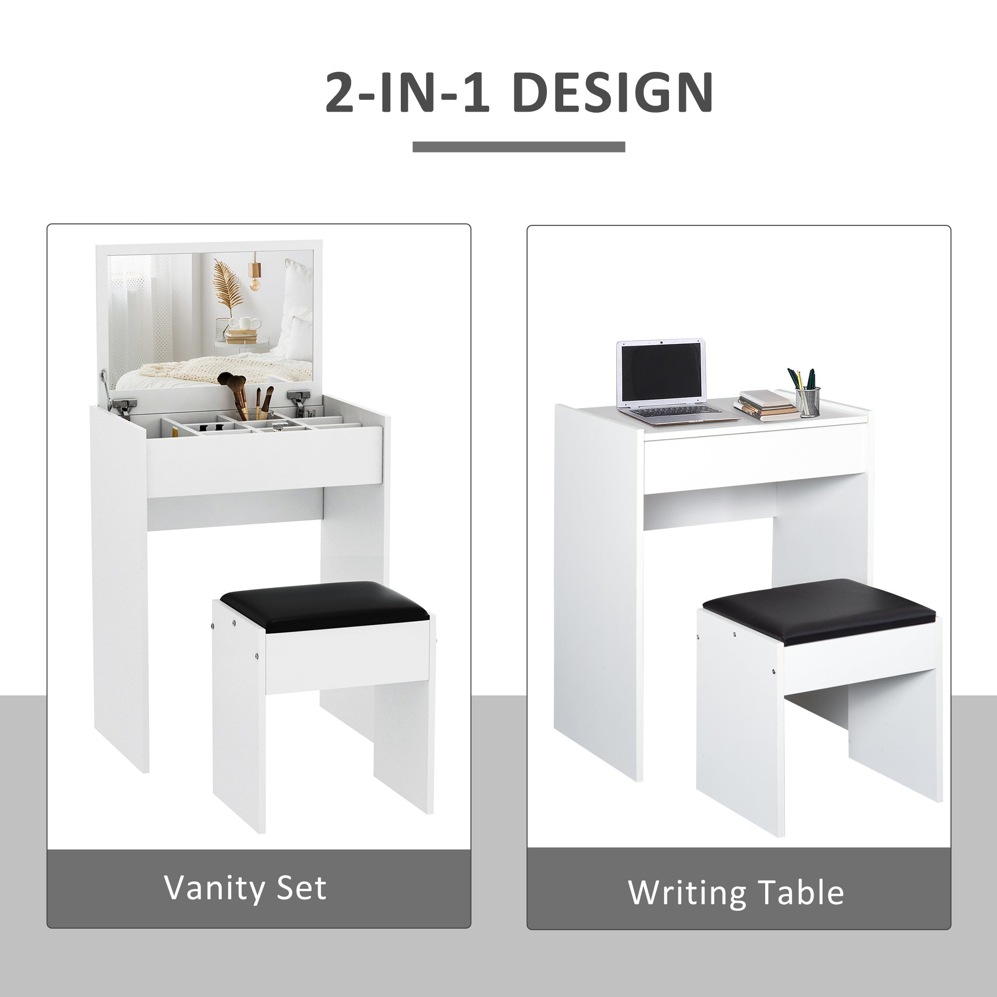 Homcom White Makeup Vanity Dressing Table With Mirror Vanity Set Stool Set Makeup Desk With Flip Top Bedroom Furniture White