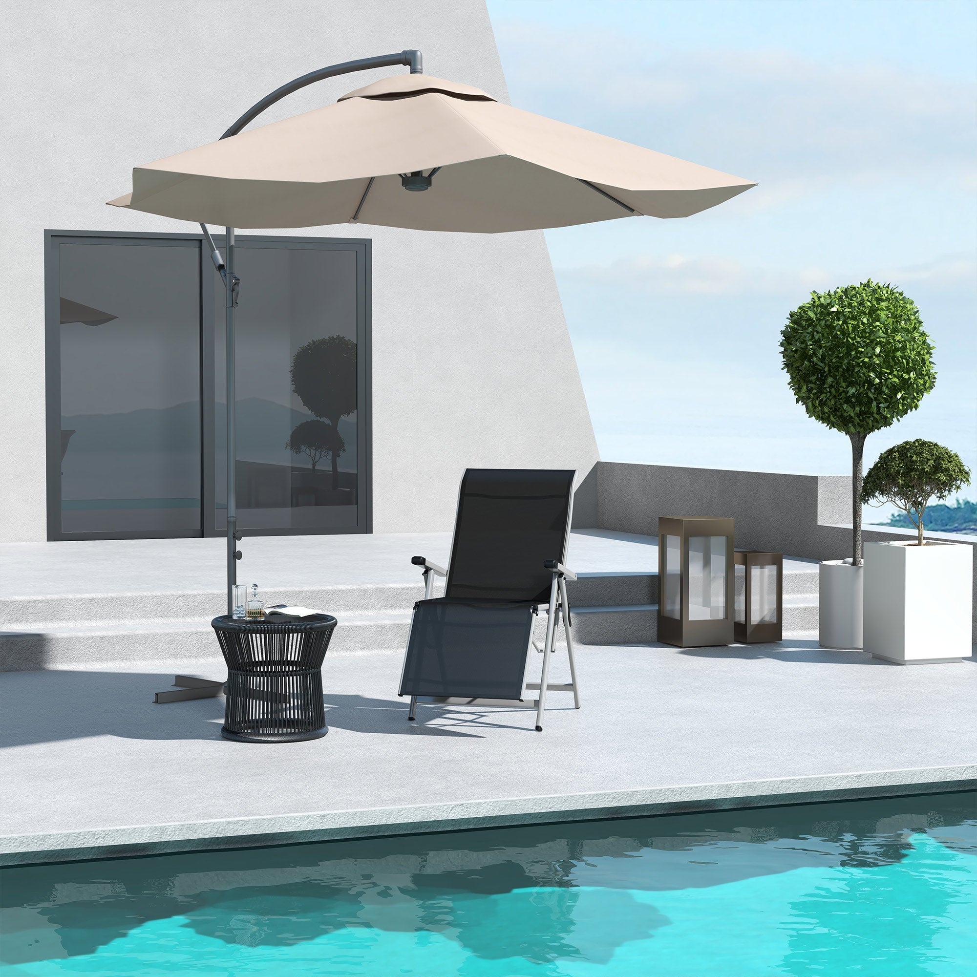 Outsunny Adjustable Folding Lounge Chair: 10-Position Backrest and Footrest for Deck, Beach, Porch, Black Finish