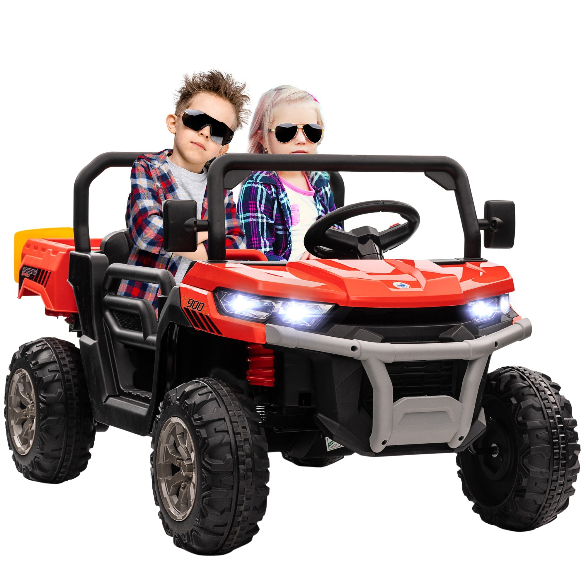 Aosom Kids Ride on Car 12V with Electric Bucket, Two-Seater Battery-Powered Cars for Kids with Shovel, Remote Control, Spring Suspension| Aosom Canada