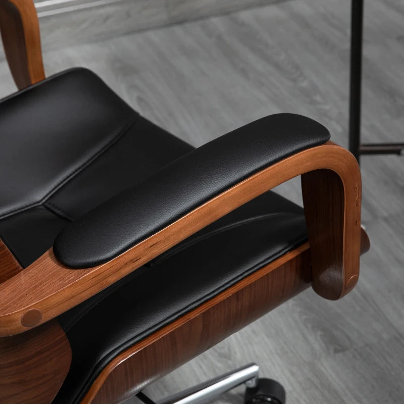 Office Chair, PU Leather Desk Chair with Removable Headrest, Adjustable Height, Tilt Function and with Wheels, Black