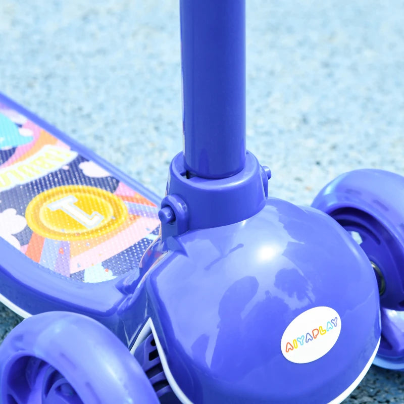 Qaba 3 Wheel Kids Scooter, Toddler Kick Scooter with Adjustable Height, Rear-Fender Brake, LED Light, TPE Handlebar, Blue