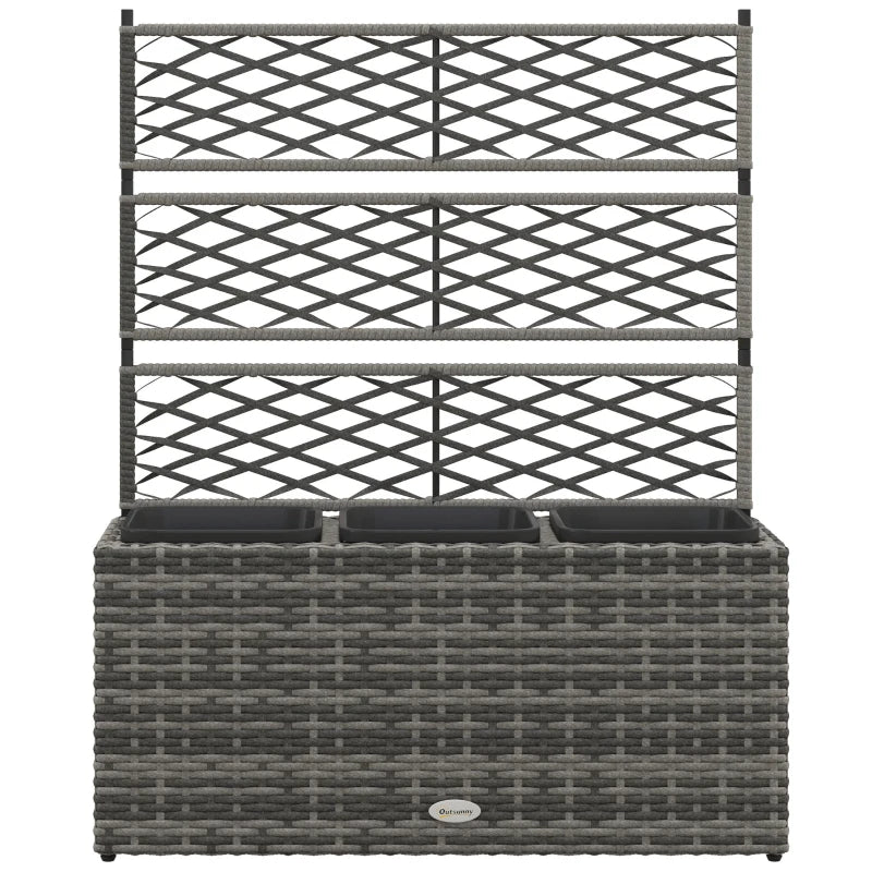 Wicker Raised Garden Bed with Trellis, 42" Tall Outdoor Planter Box, Mixed Grey