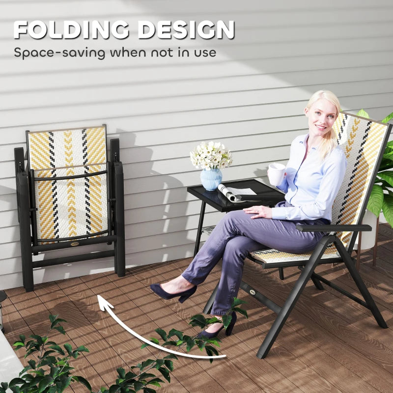 Outdoor Wicker Chairs Set of 2 with 5-Position Adjustable Backrest, Armrest, Steel Frame, Orange