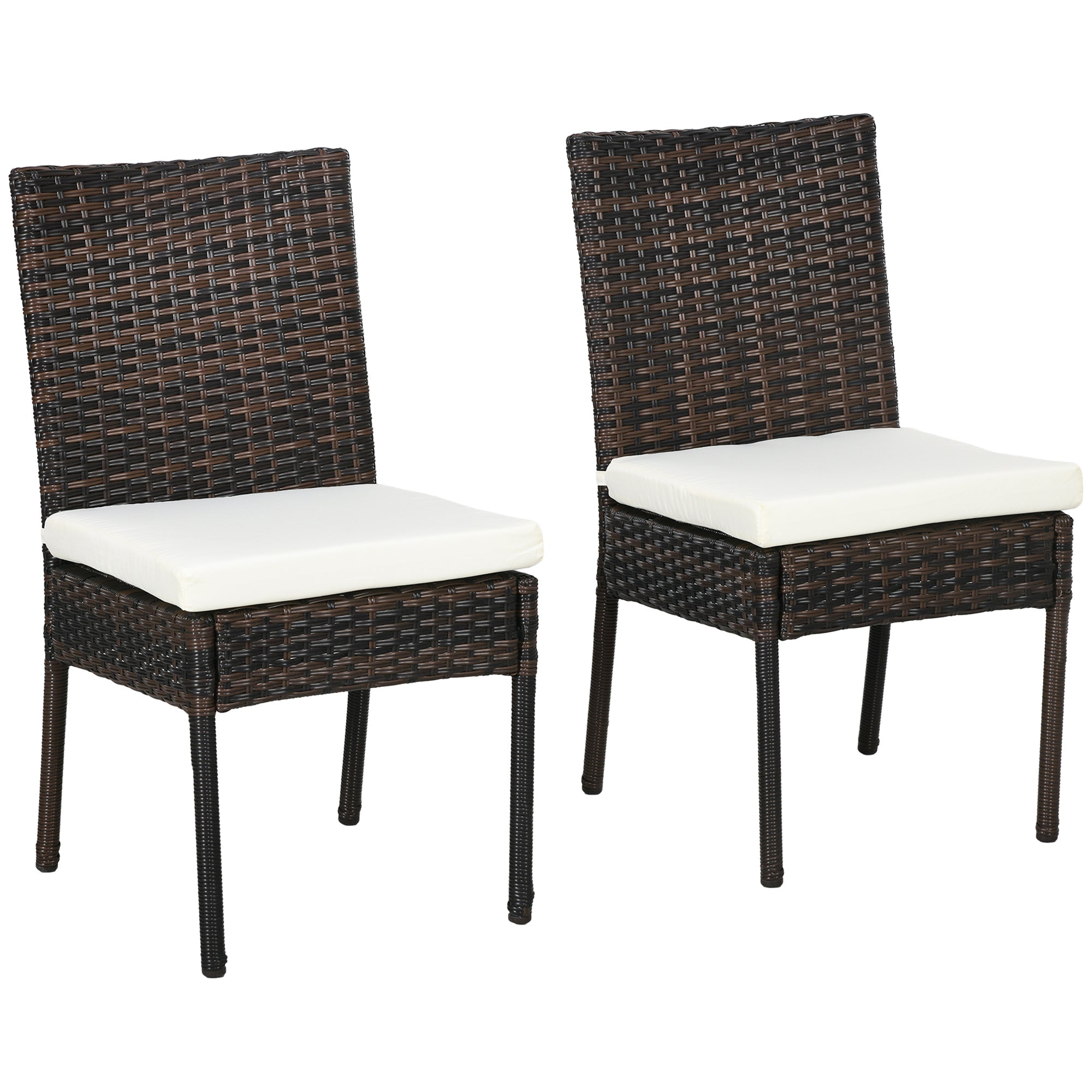 Outsunny Outdoor Rattan Dining Chairs Cushioned Patio Wicker Backrest Brown