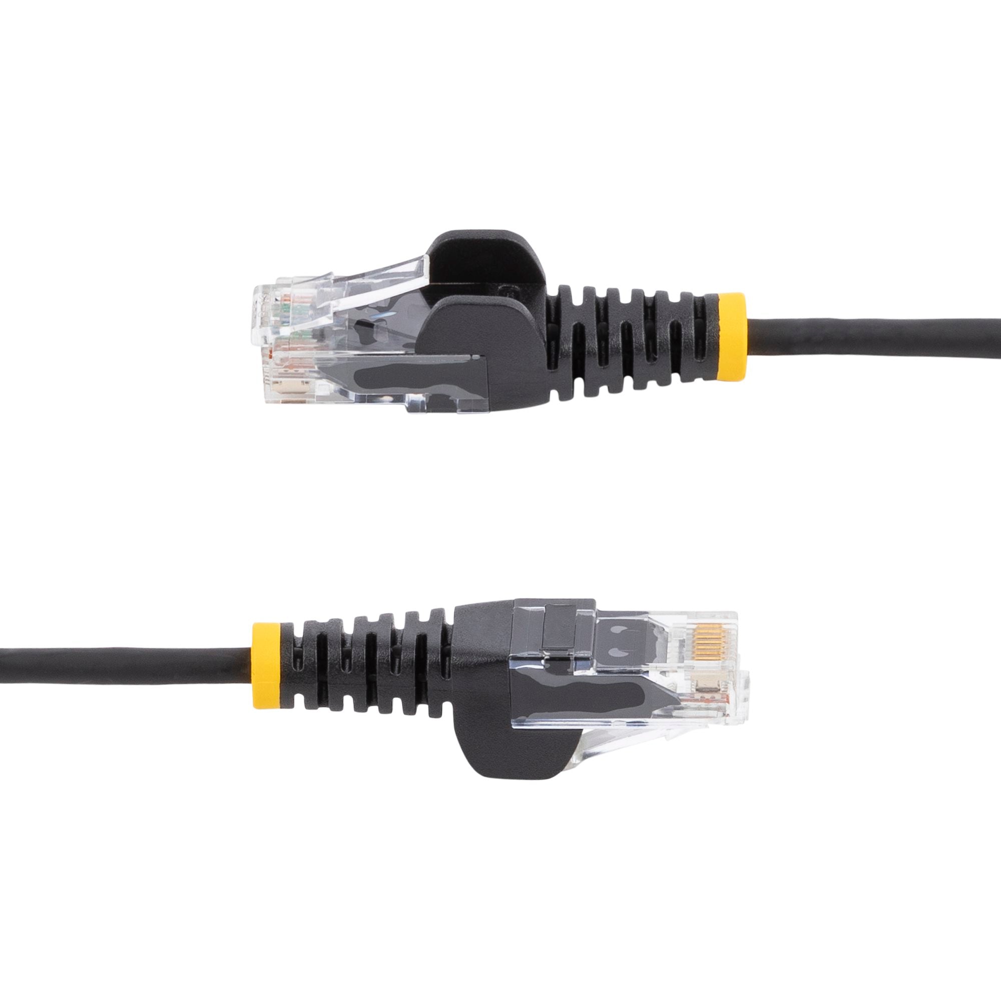 Black Slim CAT6 Ethernet Cable, Snagless, 100W PoE, UTP, LSZH, 28AWG Pure Bare Copper Wire, Slim RJ45 Network Patch Cord w/Strain Reliefs, Fluke Tested