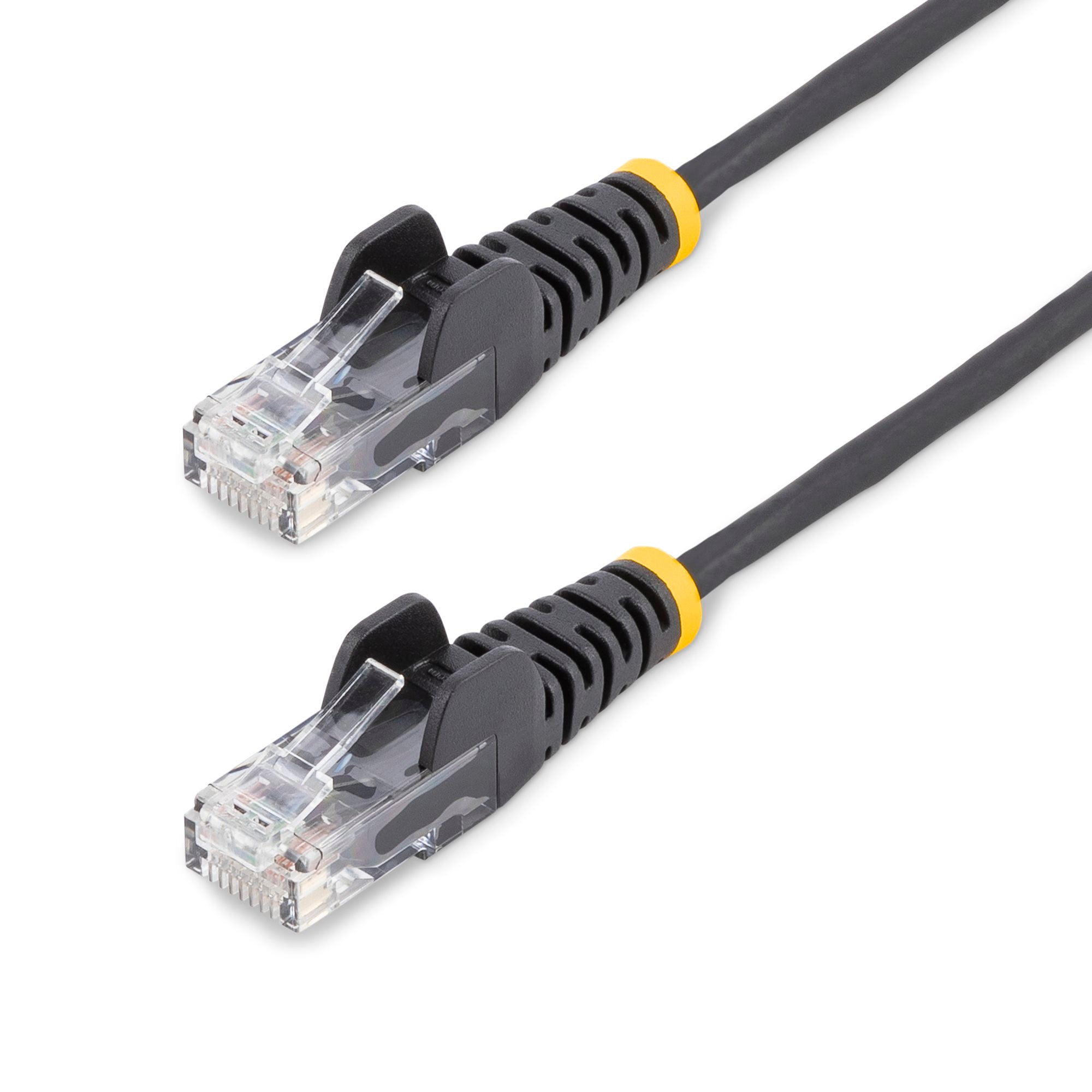 Black Slim CAT6 Ethernet Cable, Snagless, 100W PoE, UTP, LSZH, 28AWG Pure Bare Copper Wire, Slim RJ45 Network Patch Cord w/Strain Reliefs, Fluke Tested