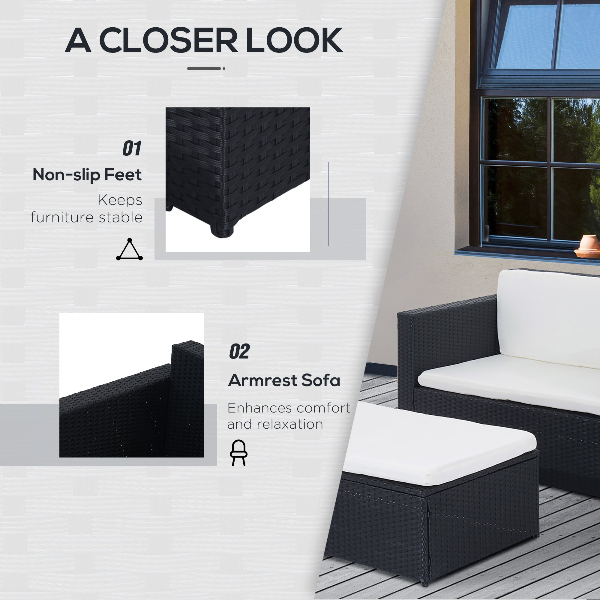 Aosom Rattan Loveseat and Ottoman Set - 2pc Wicker Sofa Table Set with Cushions for Outdoor Patio Furniture