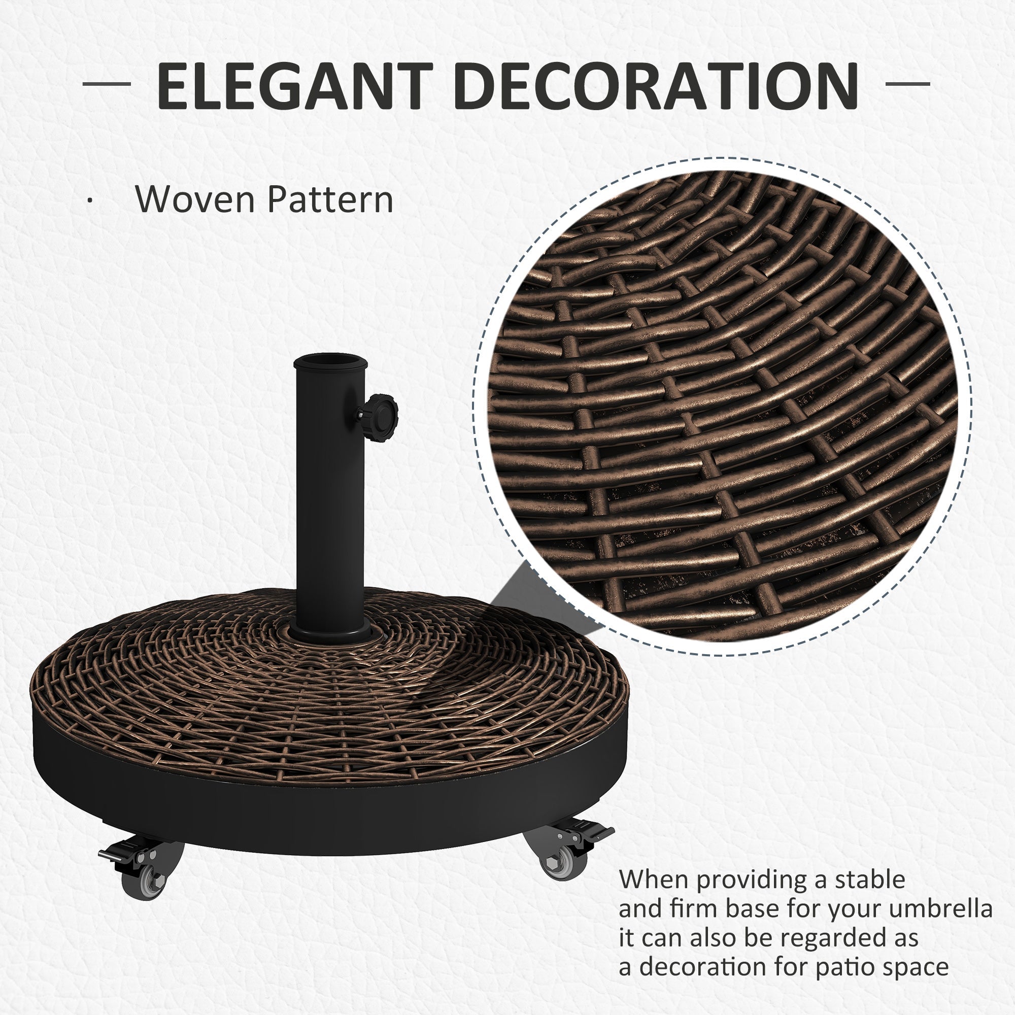 Outsunny Bronze Resin Patio Umbrella Base 20.5" Round Parasol Stand Outdoor with Wheels Garden Offset Holder