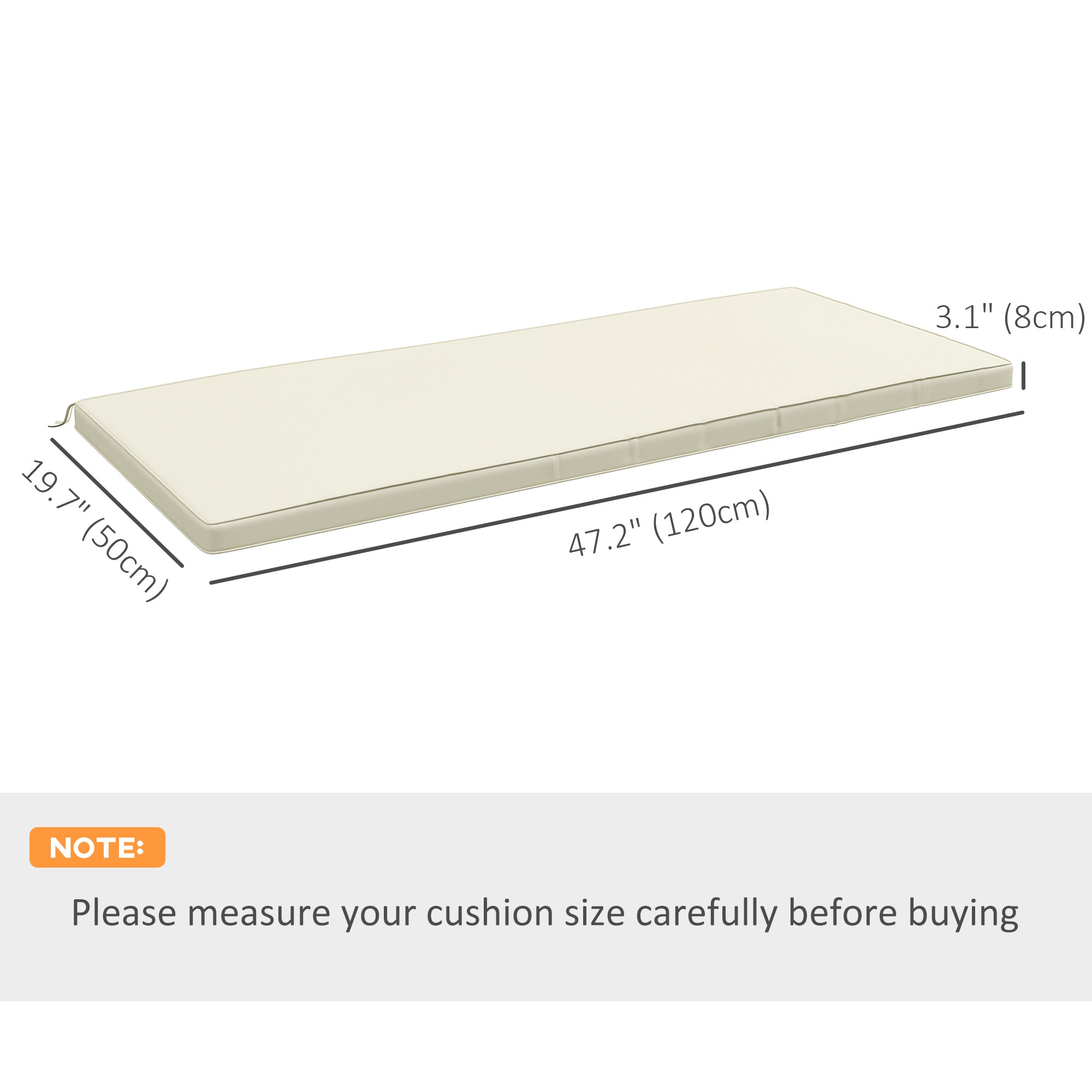 Outsunny Patio Bench Cushion 2-Seater Outdoor Swing Seat Pad with Zipper Ties Cream White