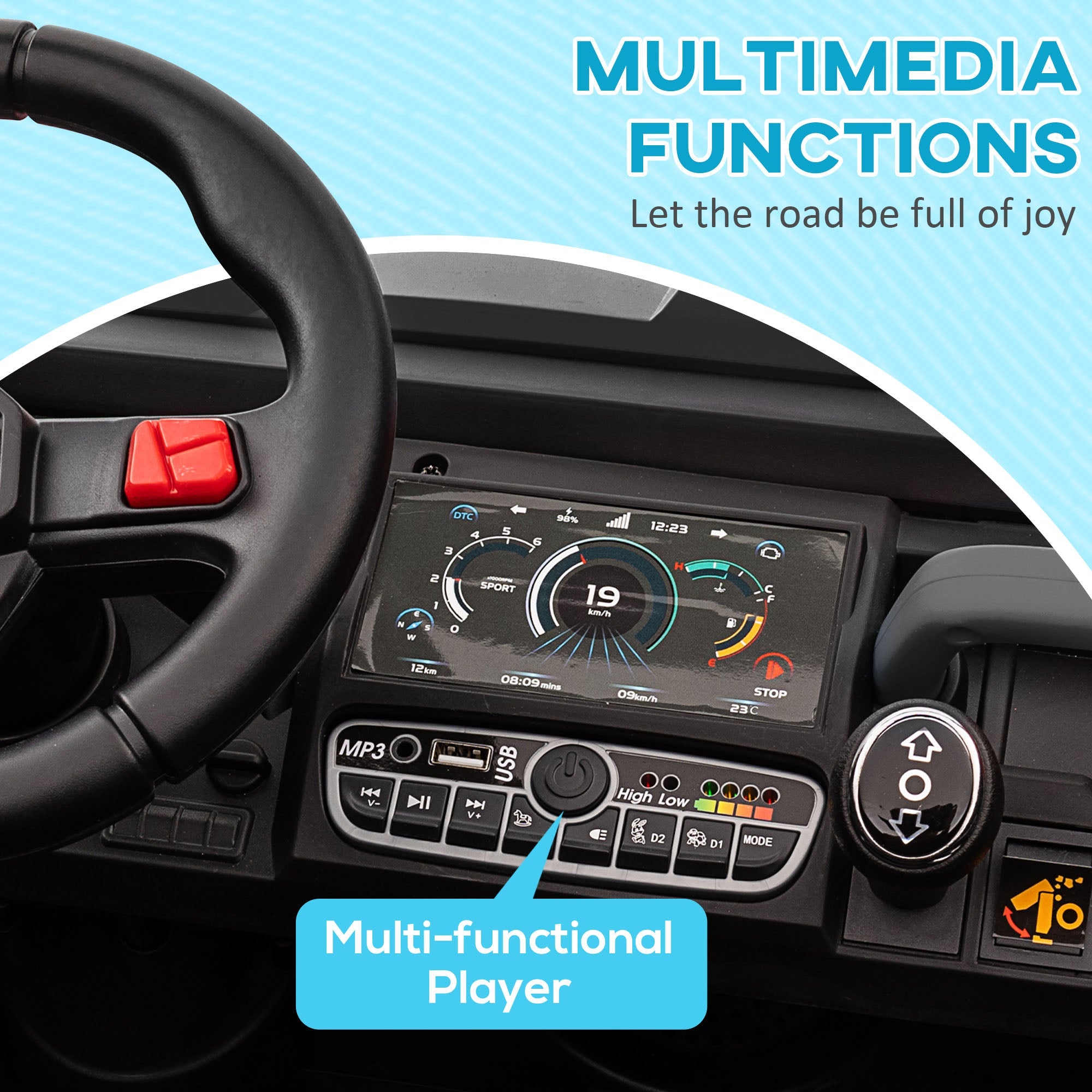 Aosom Kids Ride On Car 12V Battery Powered 2 Seater Truck with Remote Control Music Lights Spring Suspension Black