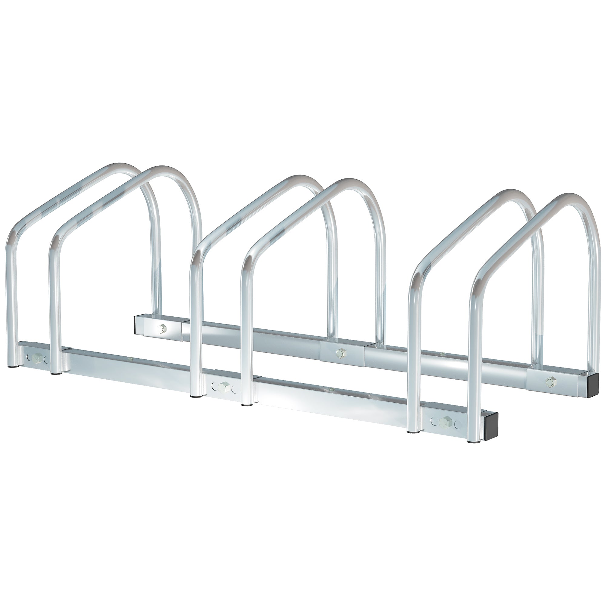 Soozier Cycle Park Elite Rack: 3-Bike Floor Parking Rack, Bicycle Storage Stand for Garage Organizer Silver