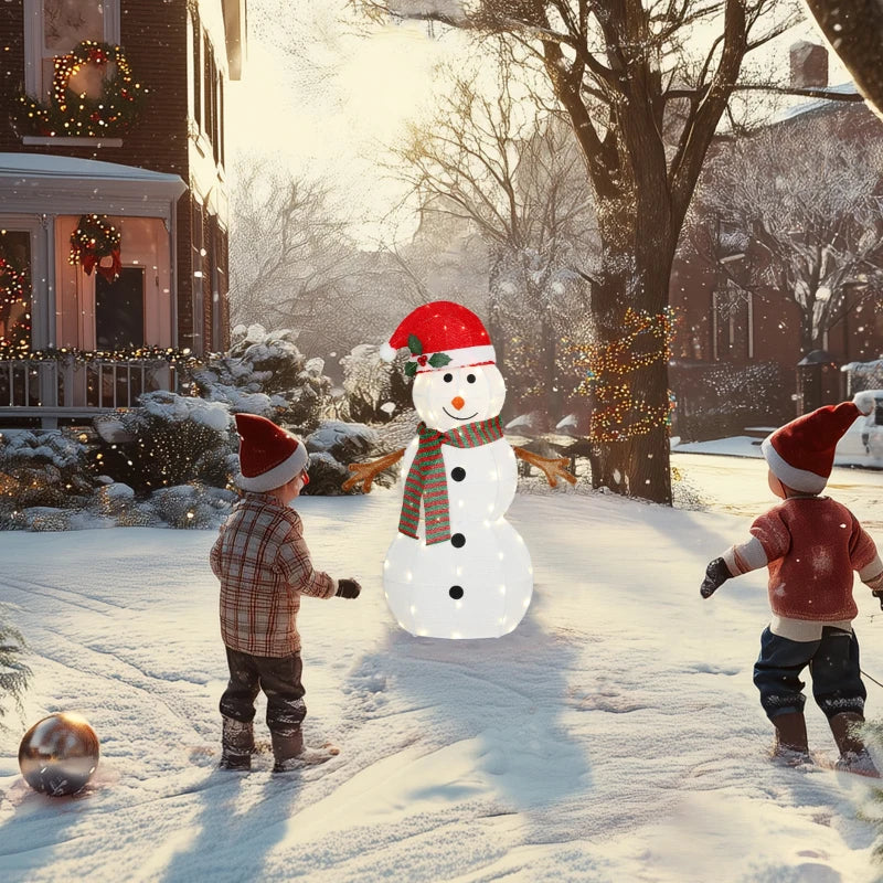Lighted Christmas Decoration, Outdoor Christmas Snowman with LED Lights, Stakes, Zip Ties, IP44 Waterproof