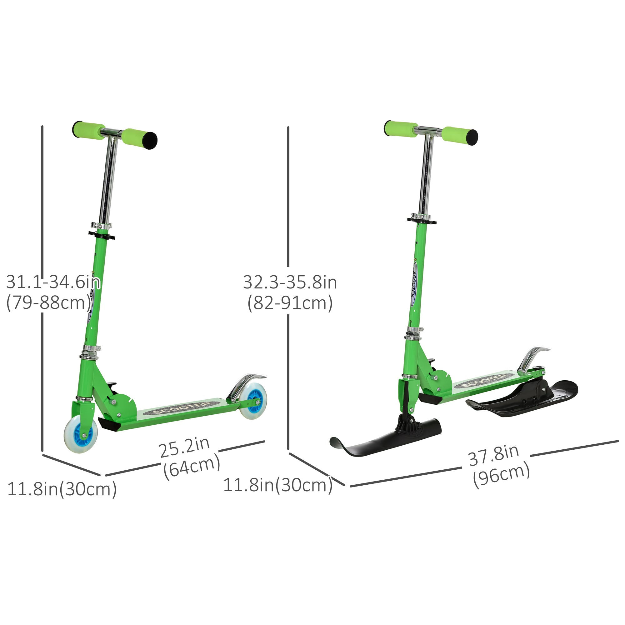 Qaba 2-in-1 Convertible All-weather Scooter Snow Street Amphibious w/ Wheels Blades Green