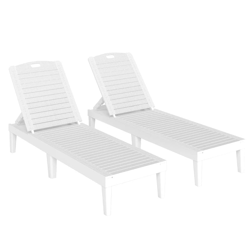 Outdoor Lounge Chair Set of 2, Waterproof Resin Lounge Chairs with 4-Position Adjustable Backrest for Backyard, White