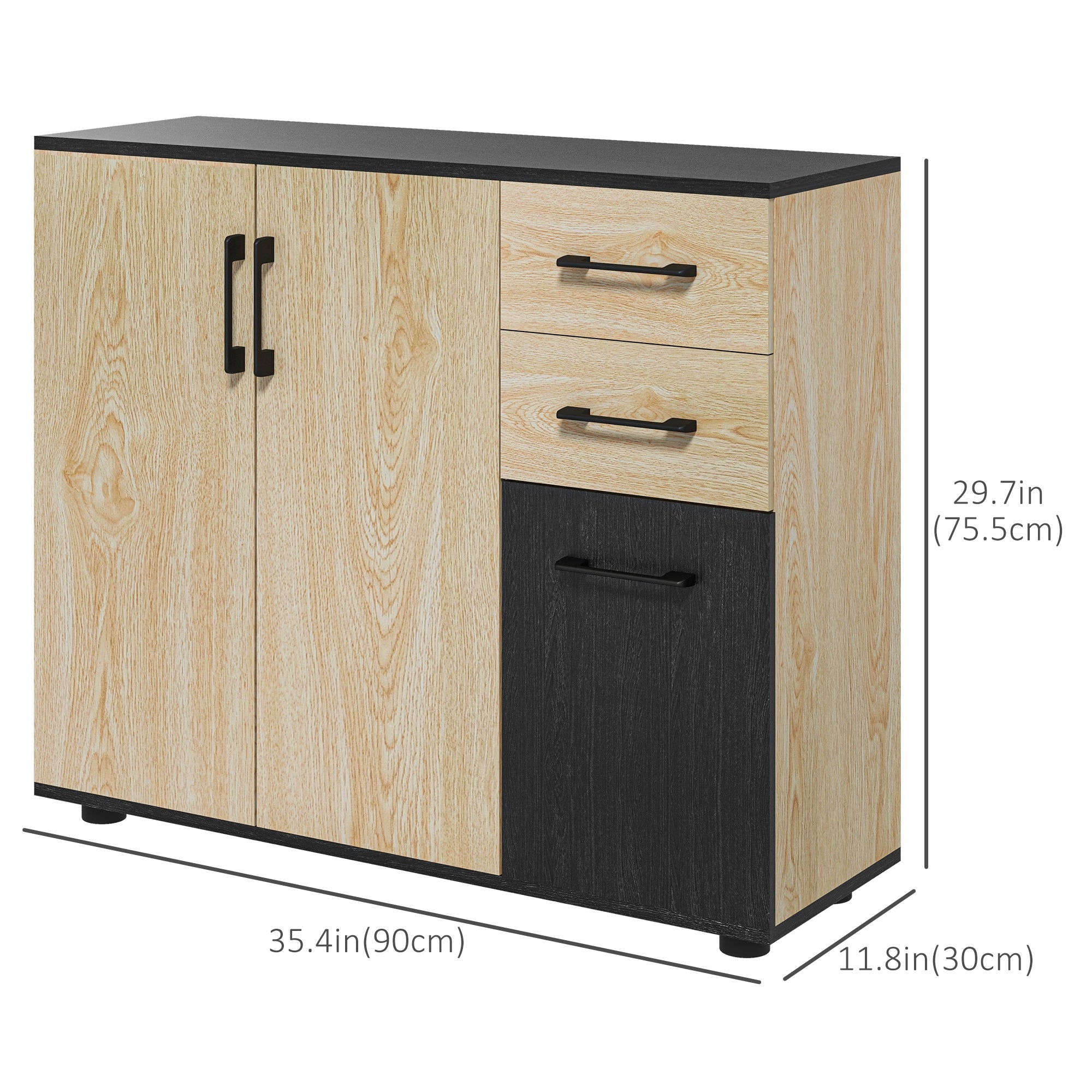 HOMCOM Contemporary Chic Storage: Freestanding Sideboard Cabinet, 3 Doors, 2 Drawers, Adjustable Shelf, Walnut Black Finish
