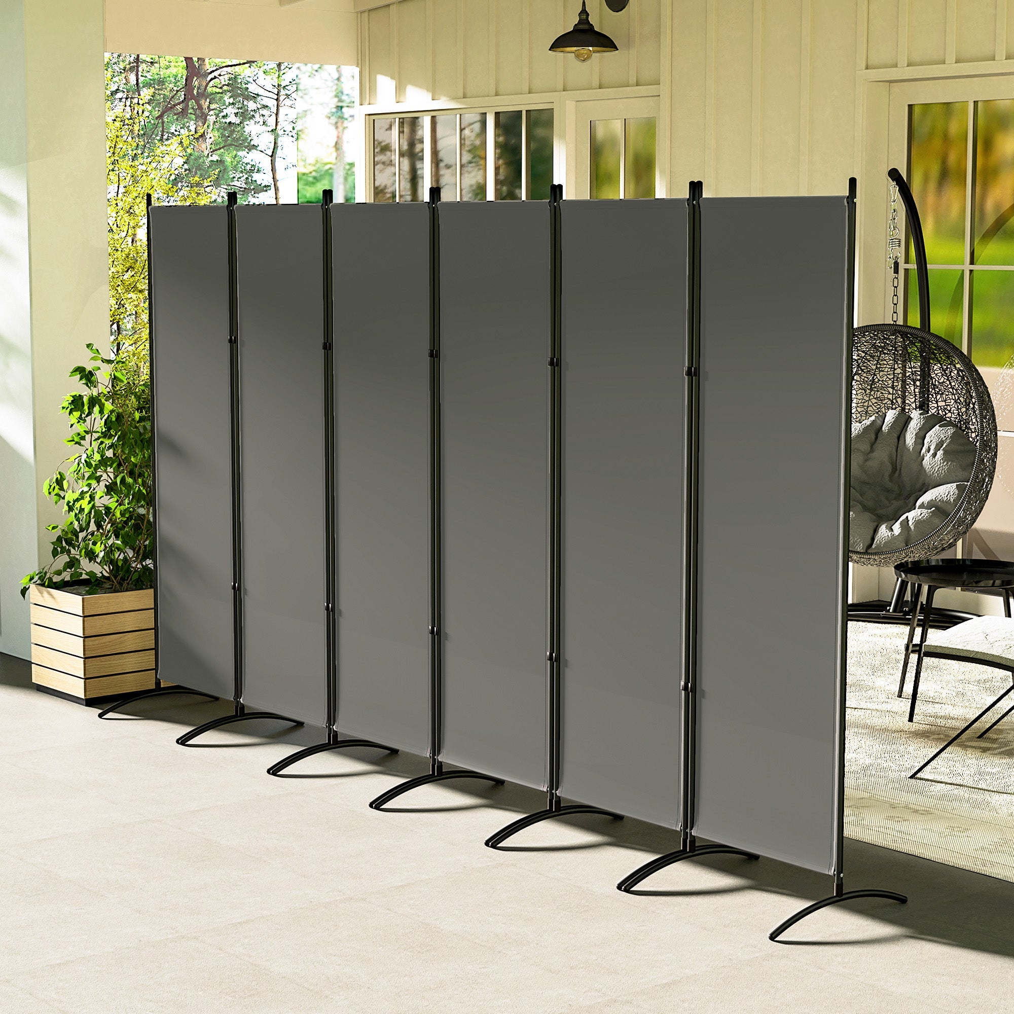 Outsunny 6 Panel Folding Room Divider, UV30+ Privacy Screen, Indoor Outdoor Privacy Panel with Stable Base, Dark Grey