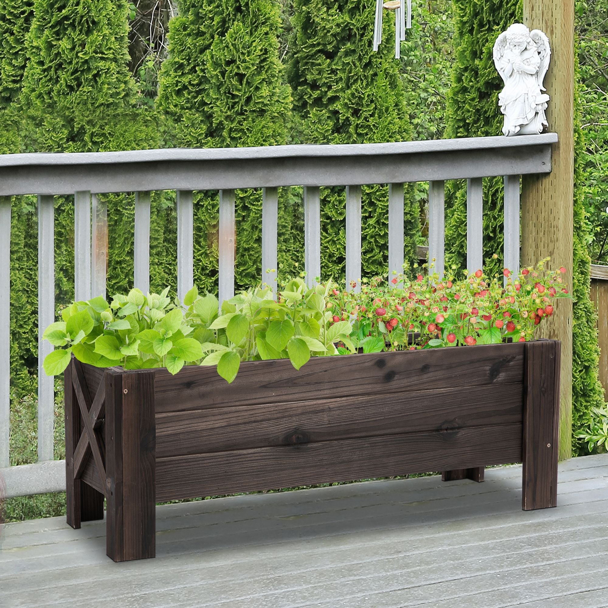 Outsunny 3.3 x 1.2 x 1.2 ft  Wooden Planter Box Garden Raised Bed Planter Grow Containers, Carbonized