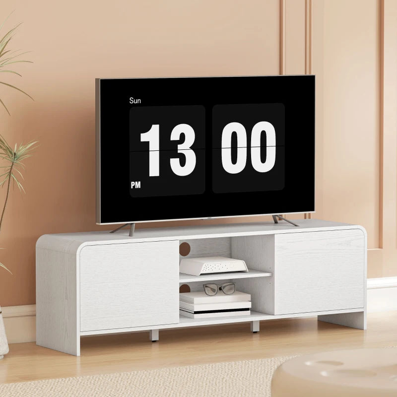 TV Stand for up to 65 Inch TV, Nordic Entertainment Center with 2 Cabinets and 2 Open Shelves for Living Room, White