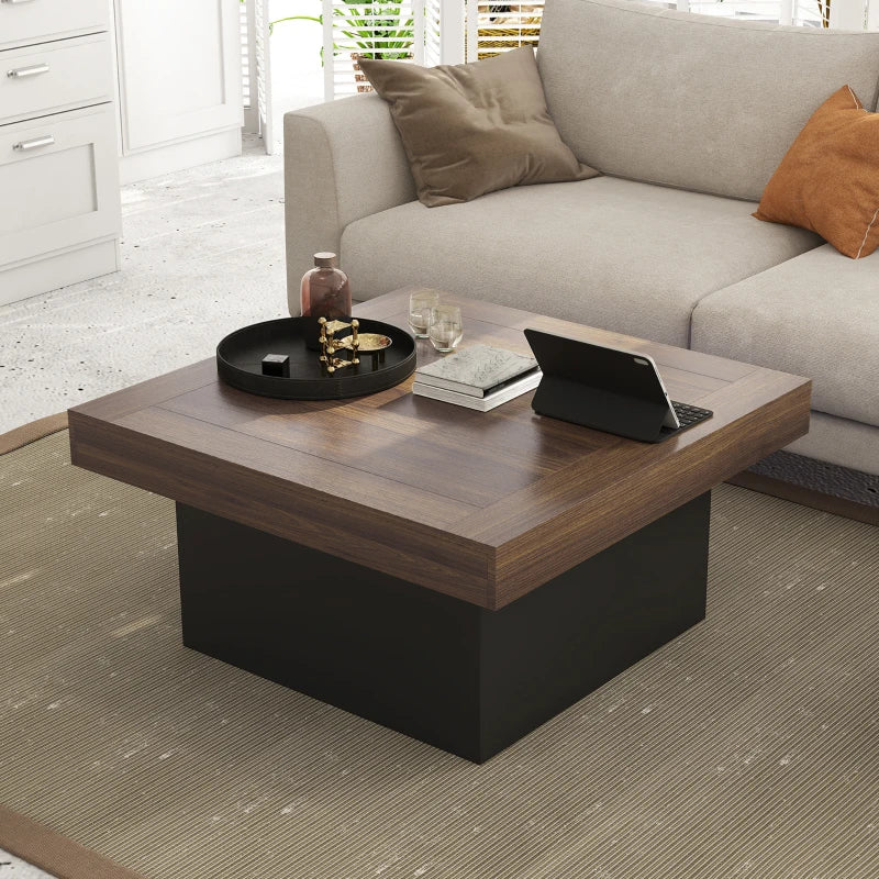 Square Coffee Table with 16-Colour LED Lights, 35-inch Modern Center Table for Living Room, Walnut