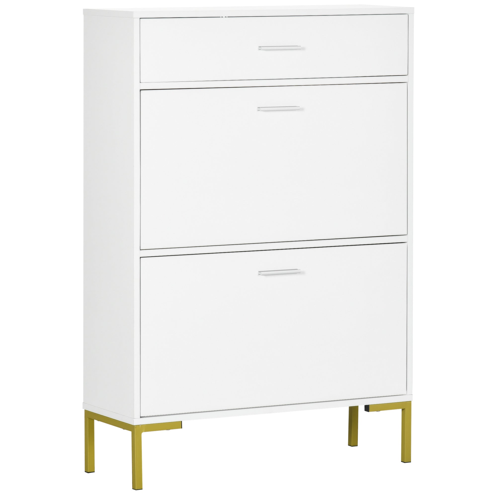 HOMCOM Modern Shoe Cabinet: 12-Pair Storage Organizer with 2 Flip Doors, Drawer & Adjustable Shelf, White