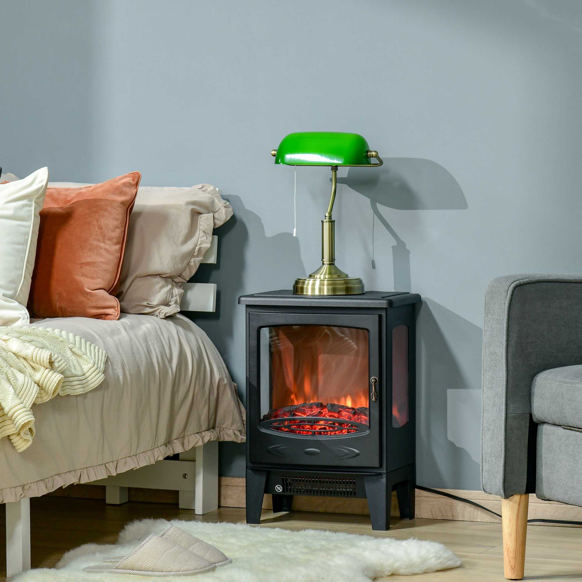 HOMCOM Electric Fireplace Heater, Freestanding Fireplace Stove with Realistic Adjustable Flame Effect and Adjustable Temperature