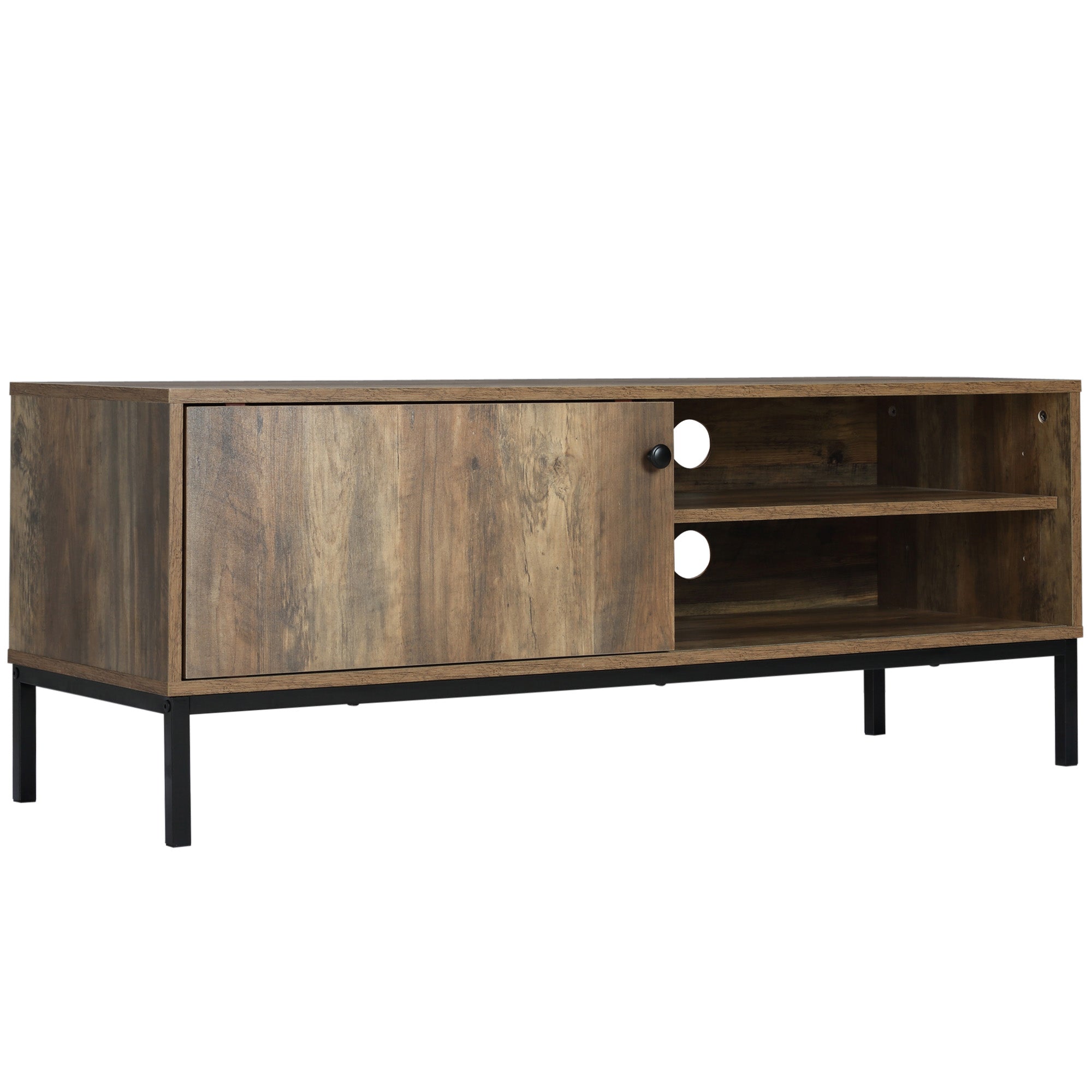 HOMCOM Vintage Flair: Retro TV Cabinet with 3 Compartments, Sliding Door Media Console for Living Room, Coffee Finish