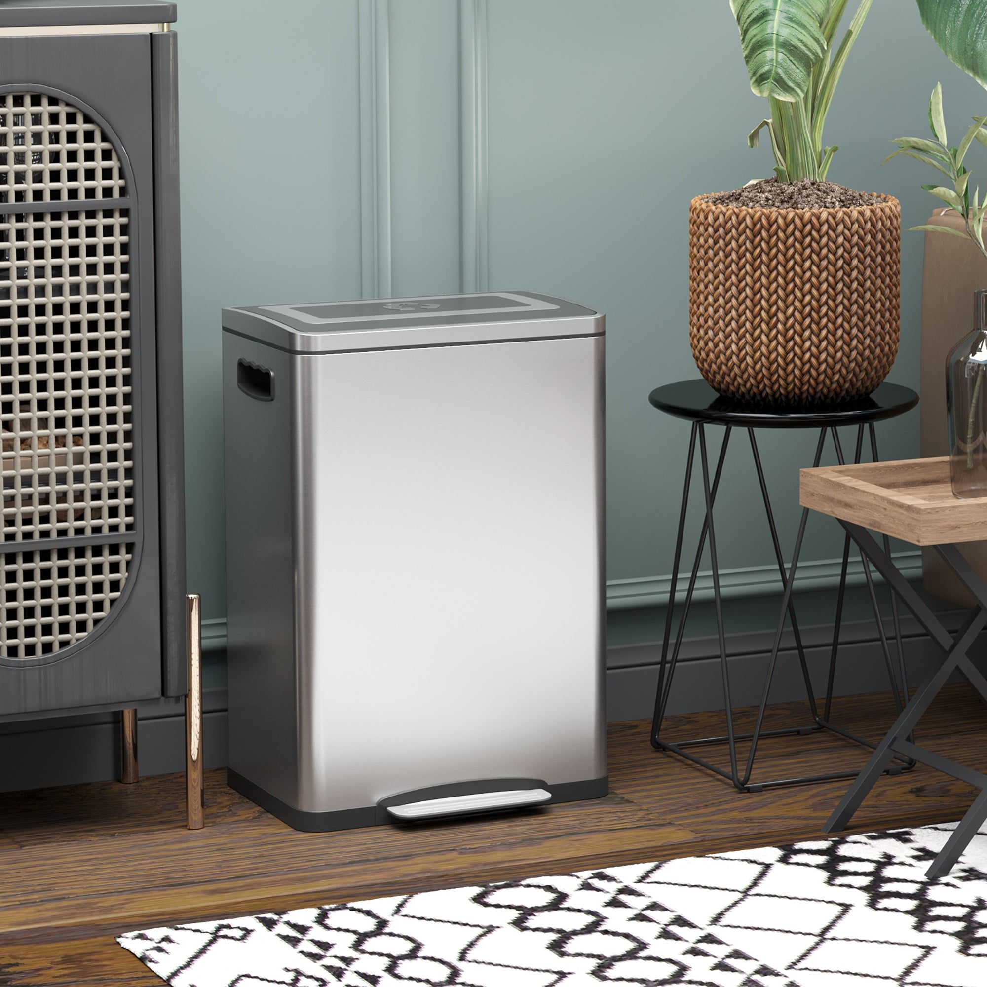 HOMCOM 2 x 5.3 Gallon (2 x 20L) Garbage Bin, Stainless Steel Garbage Can with Soft-Close Lid and Removable Inner Buckets