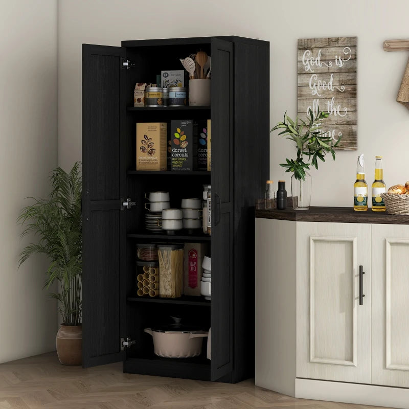 63" Kitchen Storage Cabinet, 5-tier Pantry Cabinet with Doors and Adjustable Shelves for Dining Room, Black