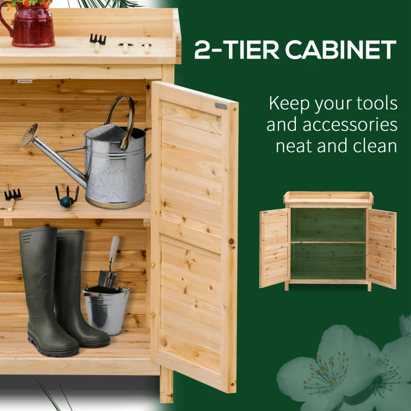 Wood Garden Shed, Compact Outdoor Storage Cabinet Potting Shed with Inner Shelf and Double Doors for Backyard, Natural